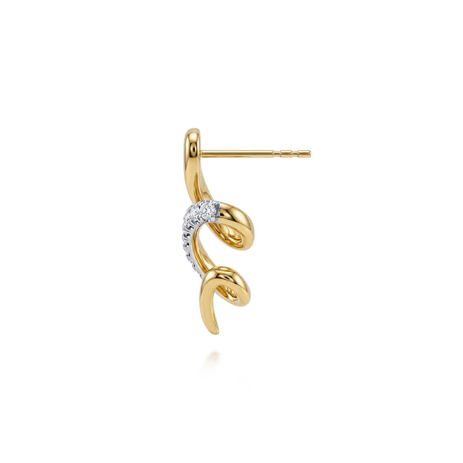 Diamond Swirl Stud Drop Earrings in 14K Yellow Gold, photograph 3