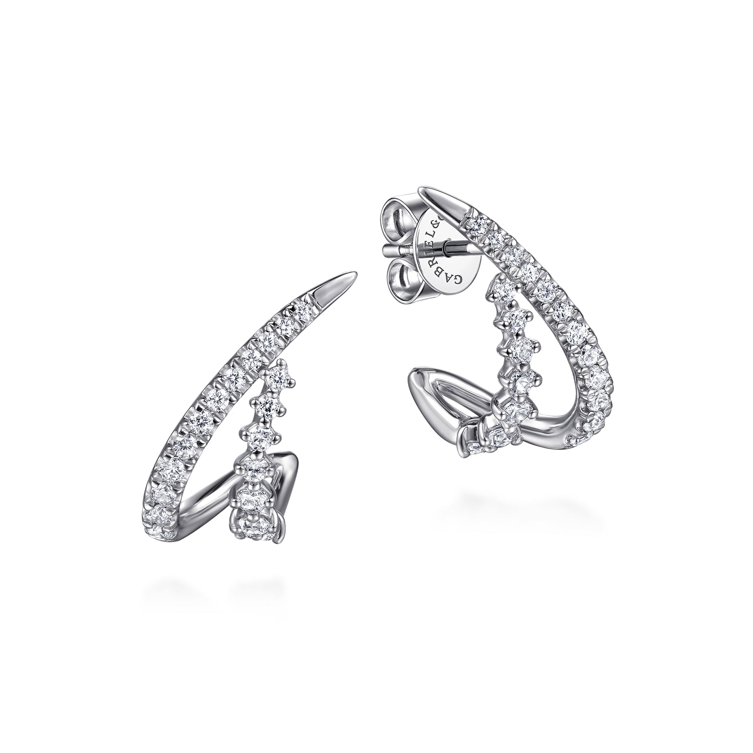 Diamond Spike J Hoop Earrings in 14K White Gold