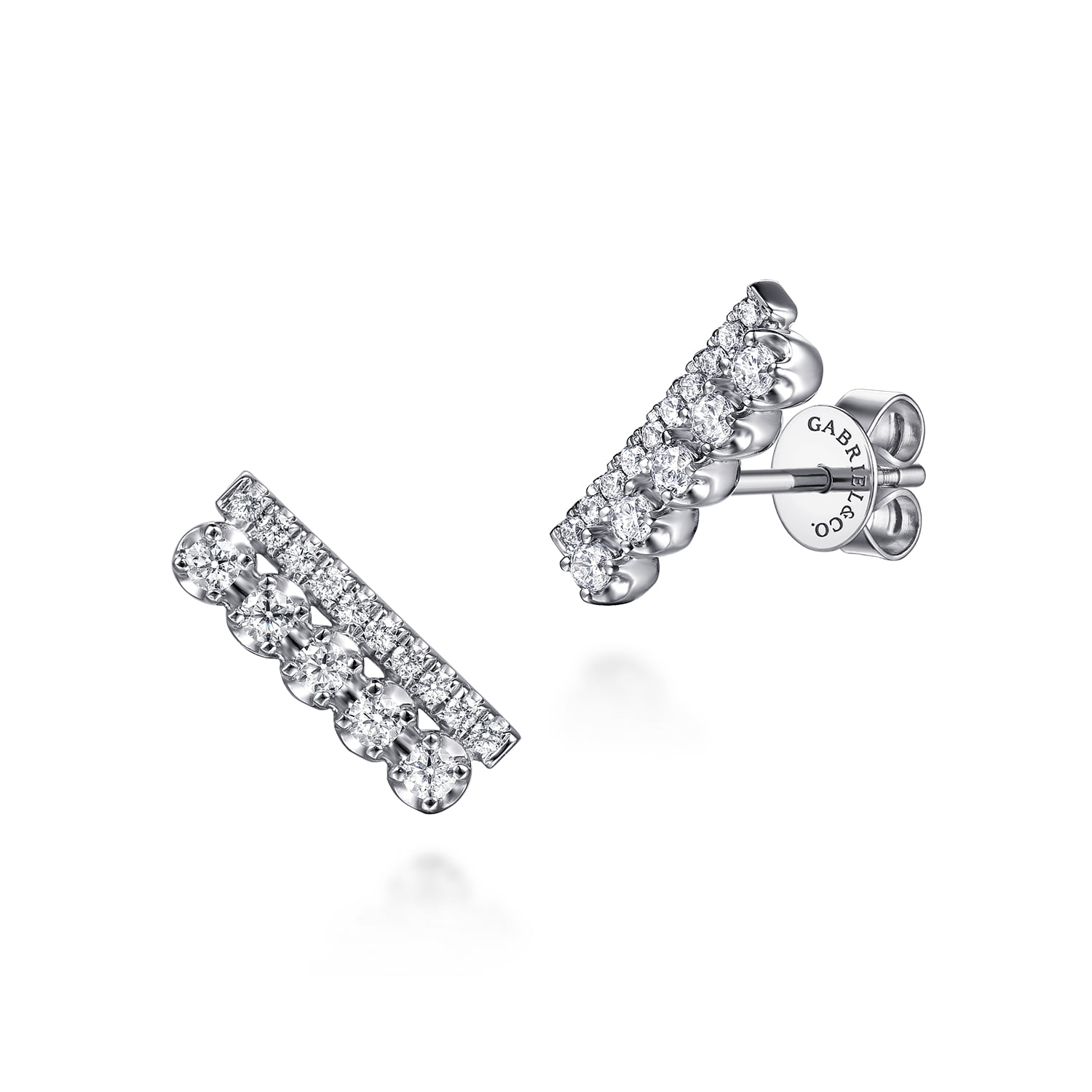 Diamond Double Row Stacked Ear Climber Earrings in 14K White Gold