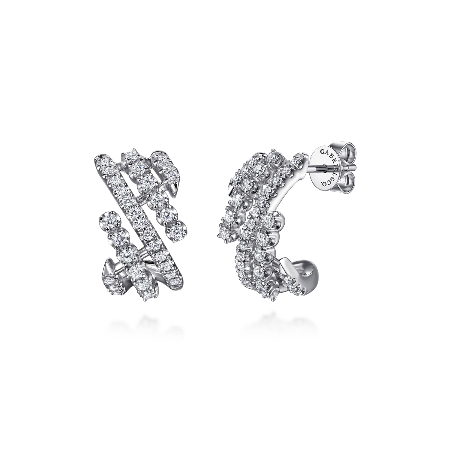 Diamond J Hoop Earrings in 14K White Gold