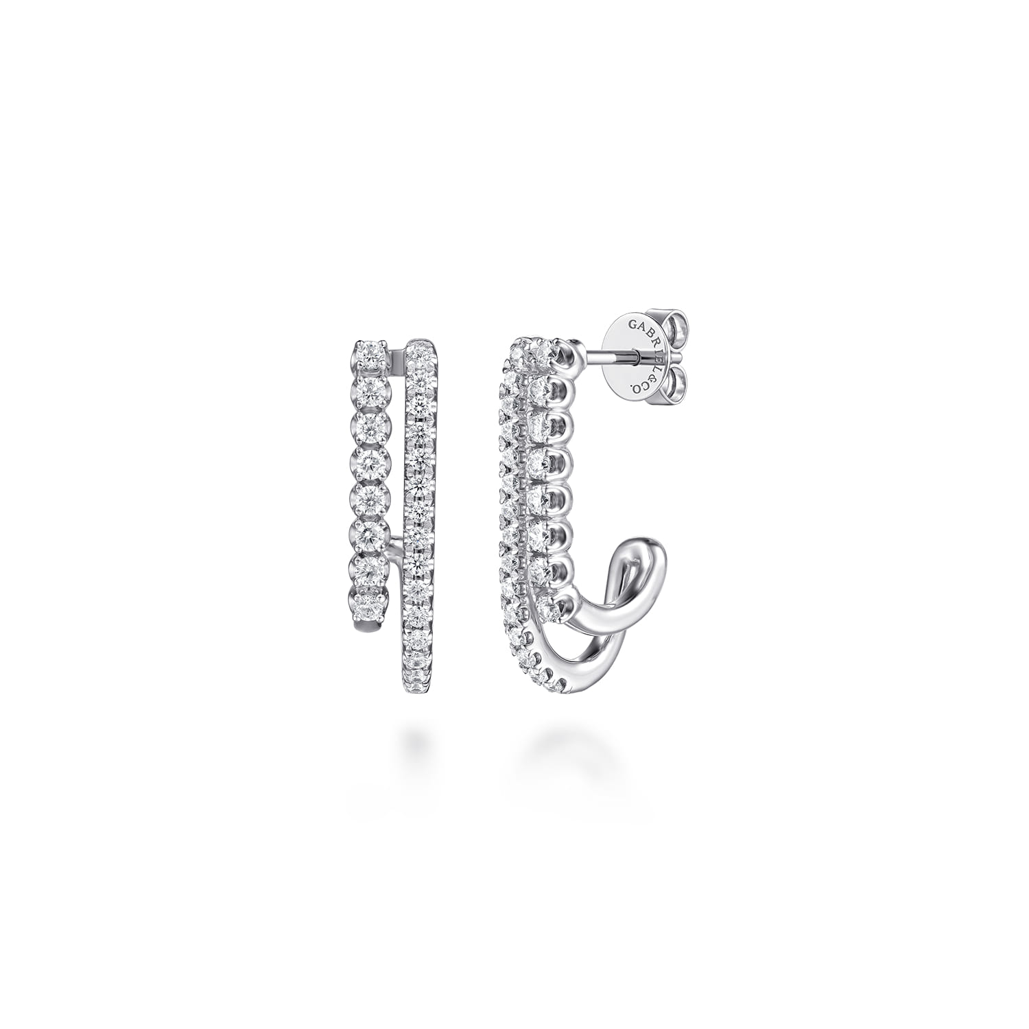 Diamond Stacked J Hoop Earrings