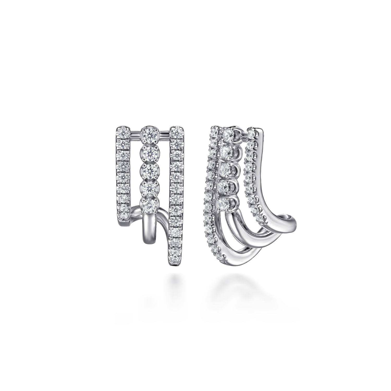 Diamond Stacked J Hoop Earrings