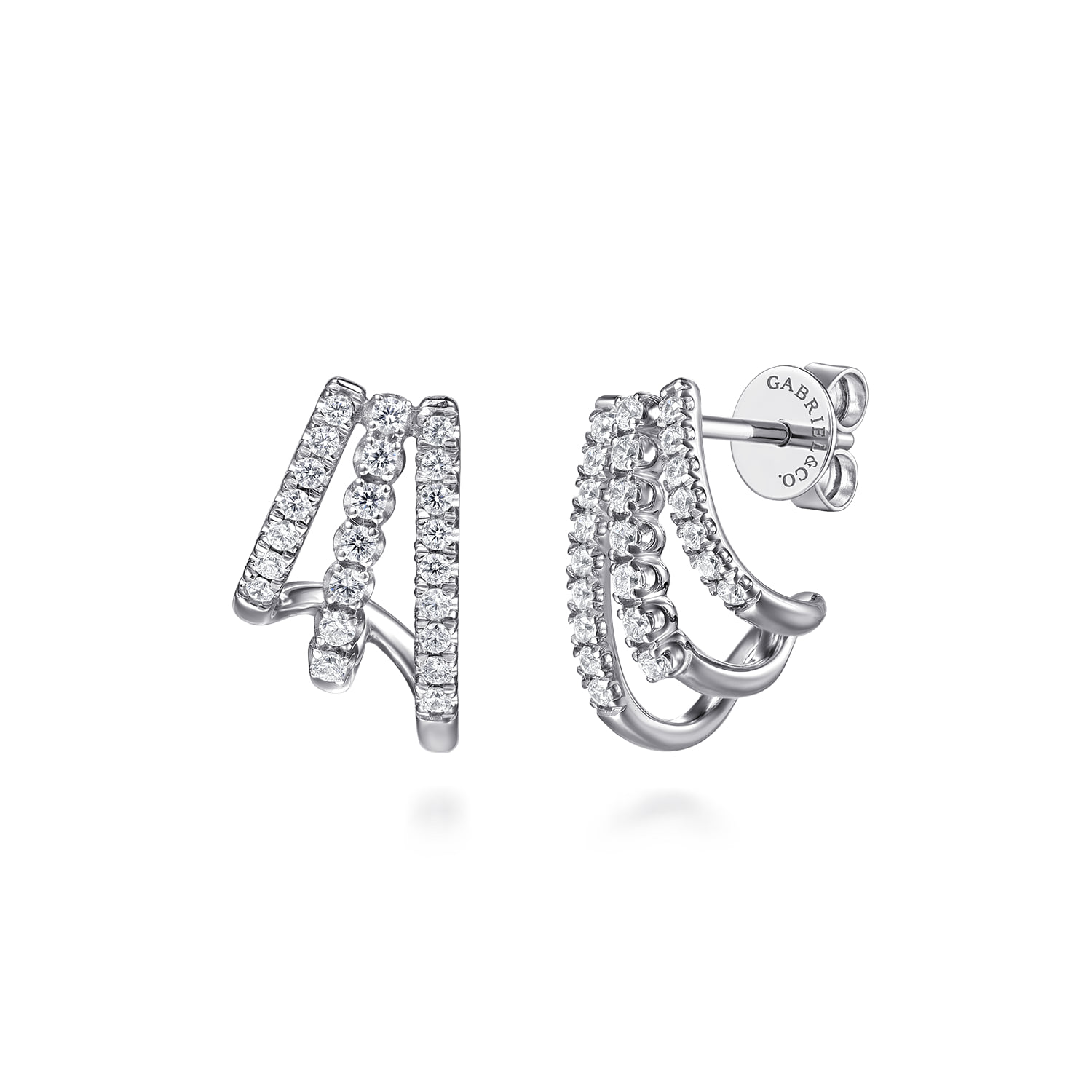 Diamond Stacked J Hoop Earrings