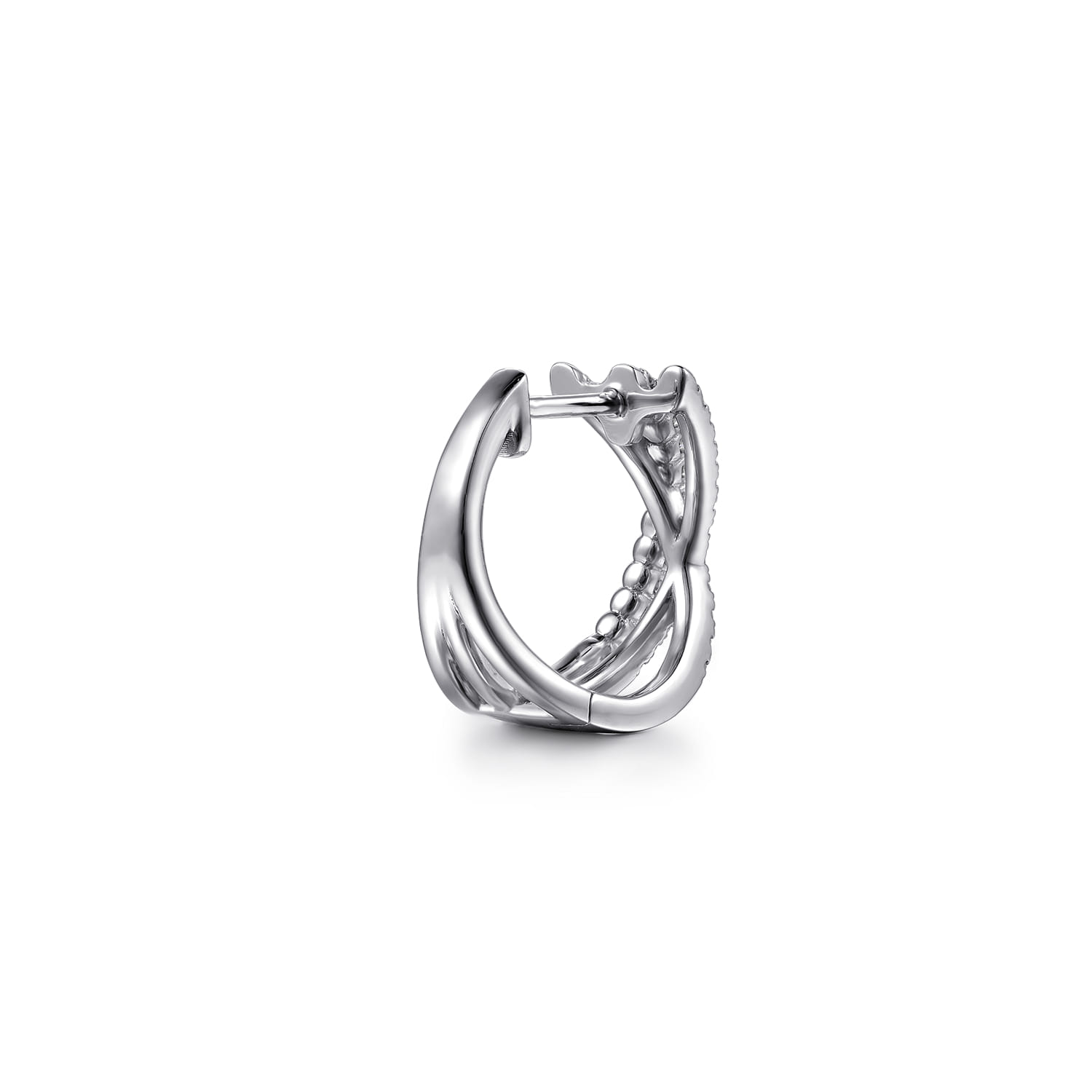 Diamond Criss Cross Huggie Earrings in 14K White Gold, photograph 2