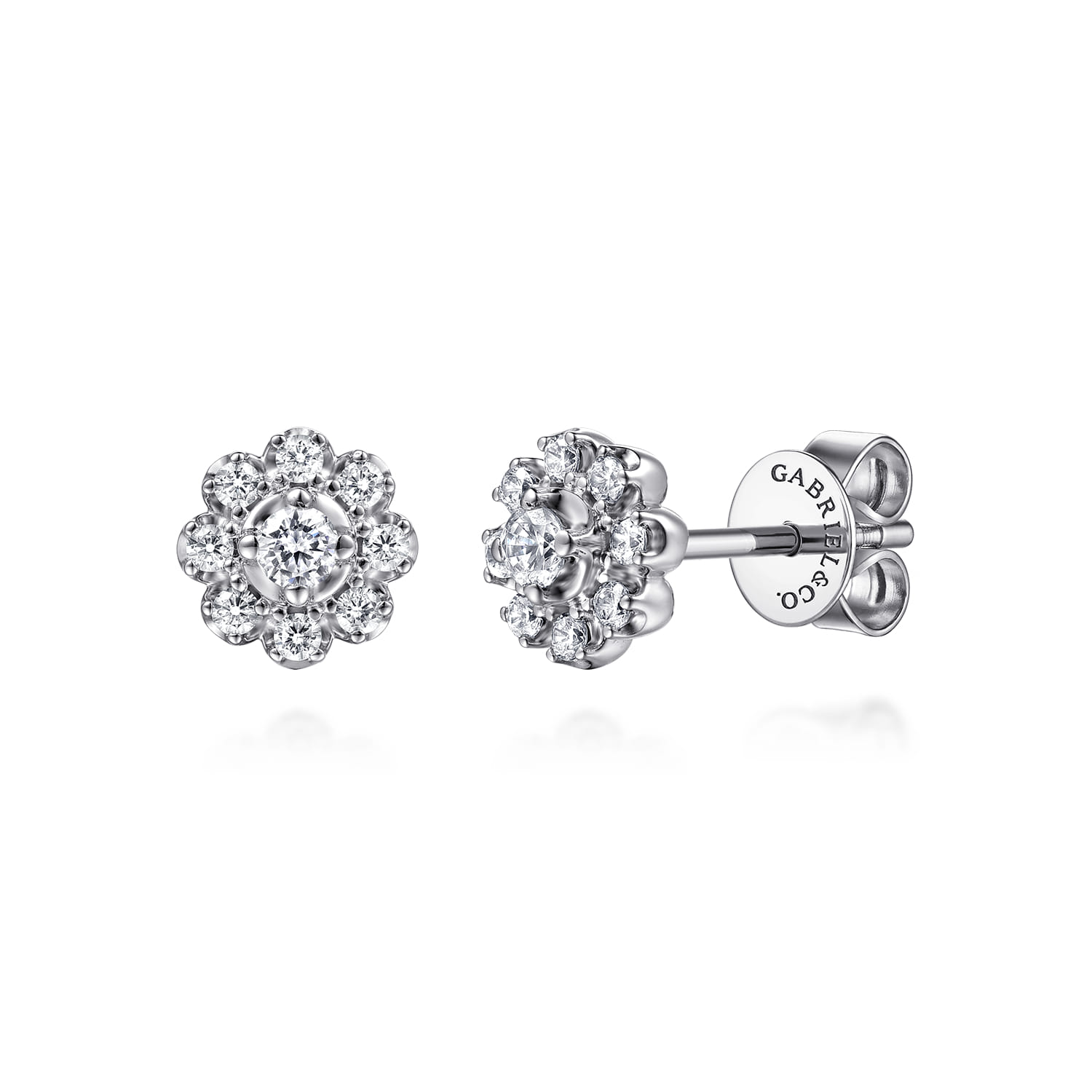 Diamond Floral Stud Earrings in 14K White Gold
