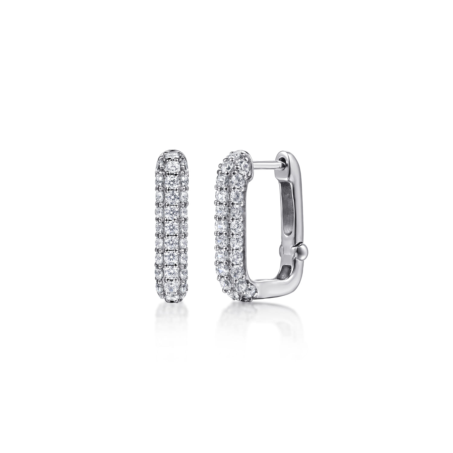 Diamond Rectangle Huggie Earrings in 14K White Gold