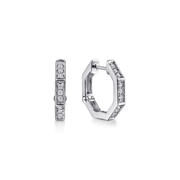 14K White Gold Diamond Huggie Earrings