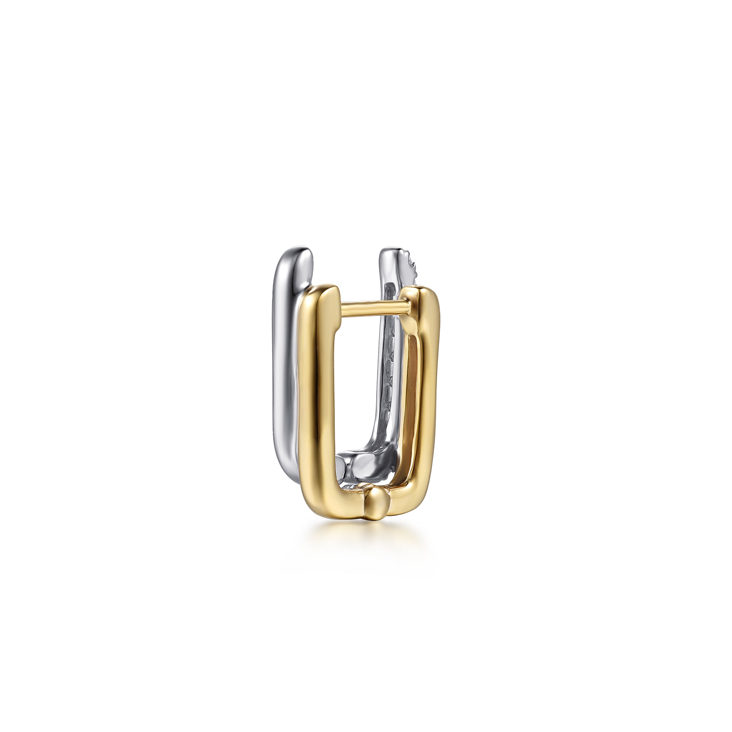 Diamond Double Row shaped Huggie Earrings in 14K White/Yellow Gold, photograph 2