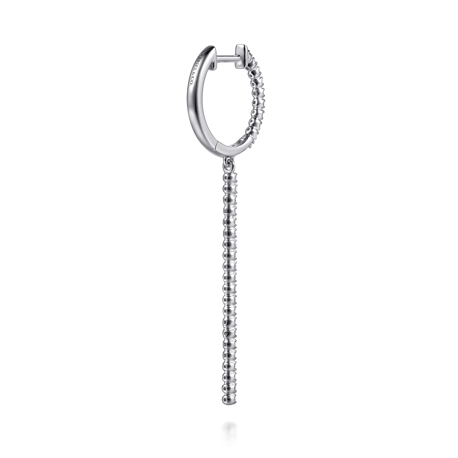 Diamond Huggie Drop Earrings in 14K White Gold, photograph 2