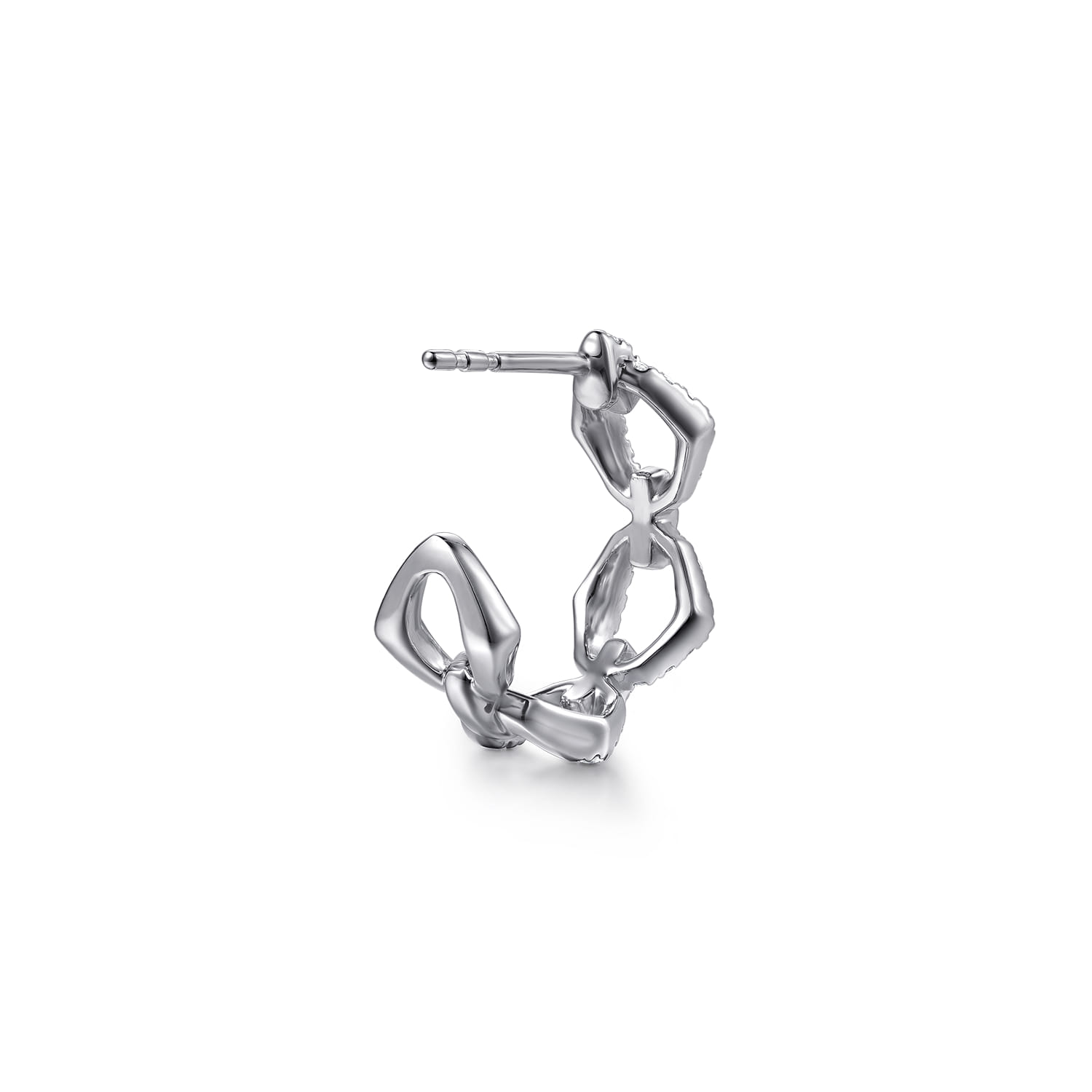 Diamond Link J Hoop Earrings in 14K White Gold, photograph 2