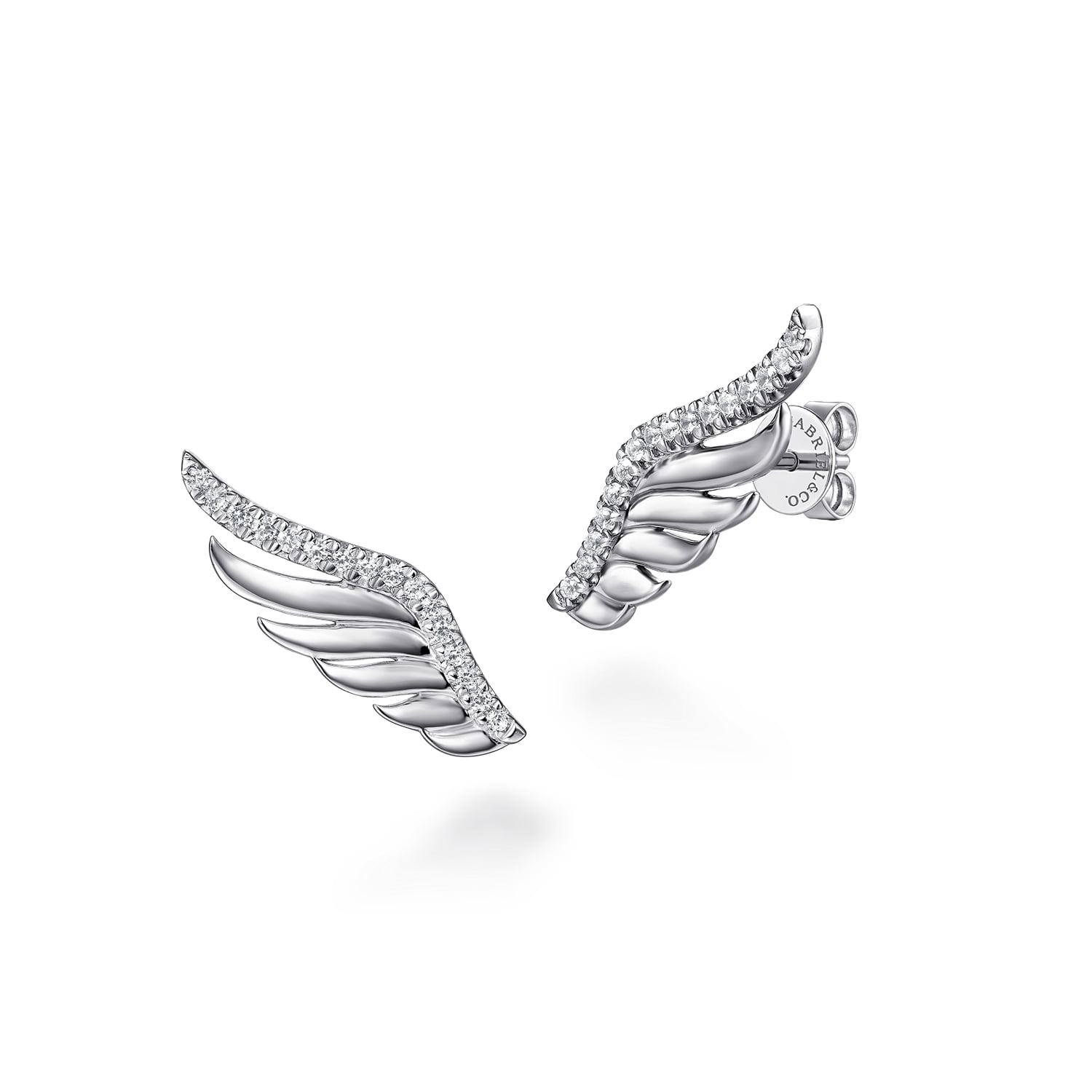 White Sapphire Angel Wing Stud Earrings in Sterling Silver
