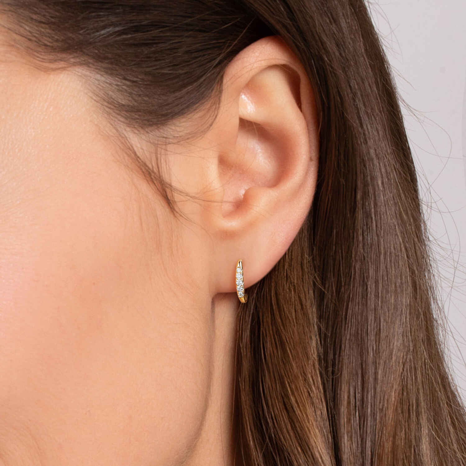 Diamond Classic J Hoop Earrings in 14K Yellow Gold, photograph 3