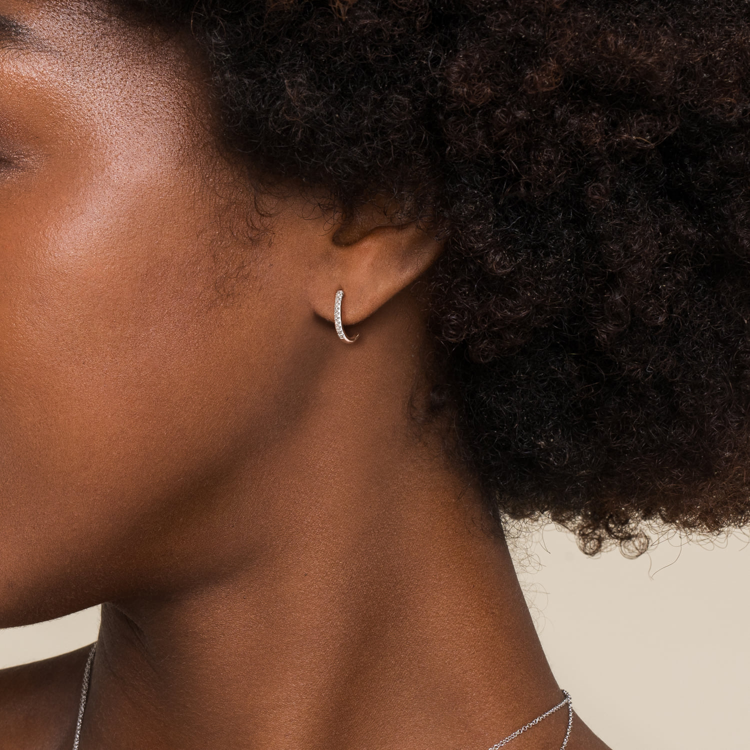 Diamond Classic J Hoop Earrings in 14K White Gold, photograph 3