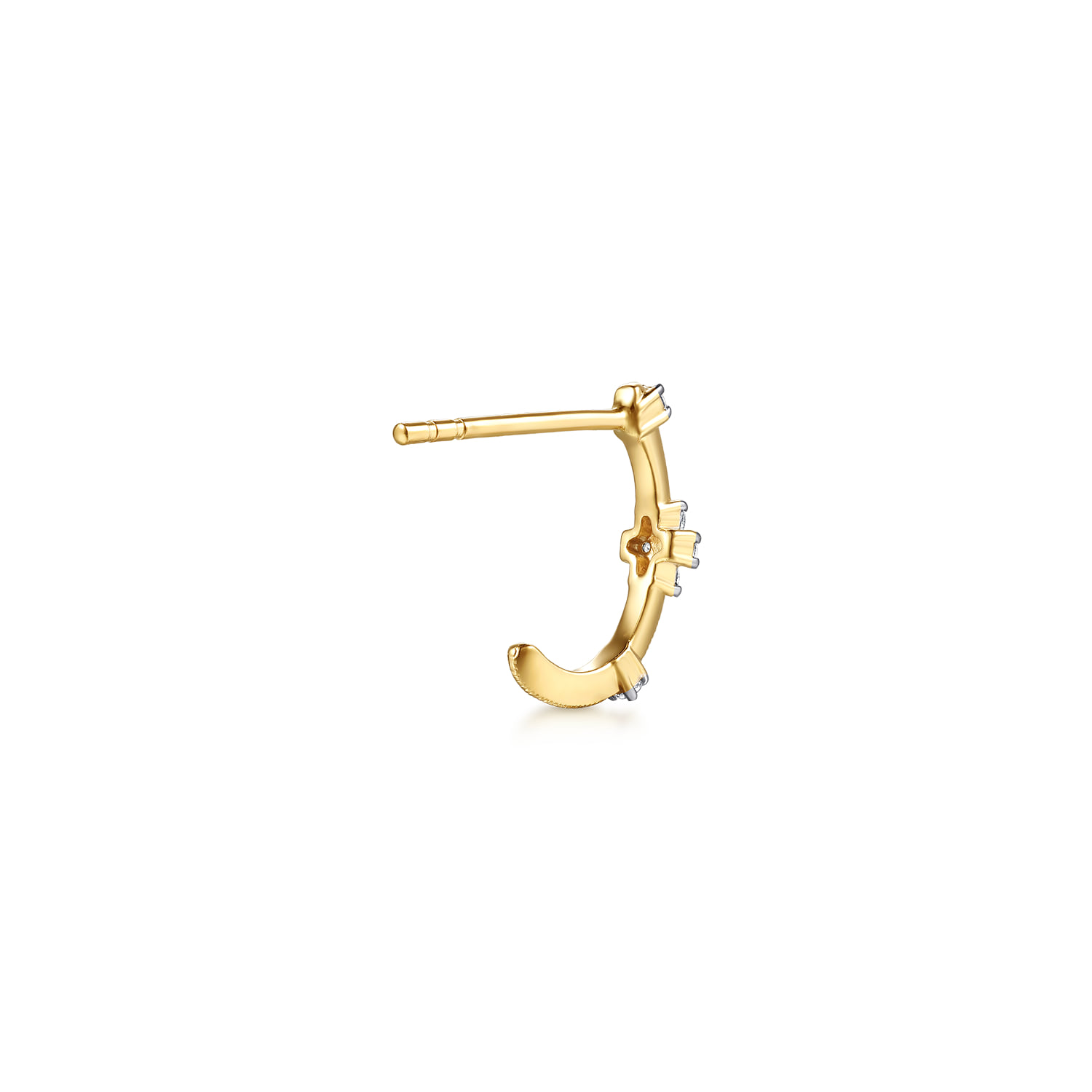 White Sapphire J Hoop Earrings in 14K Yellow Gold, photograph 2