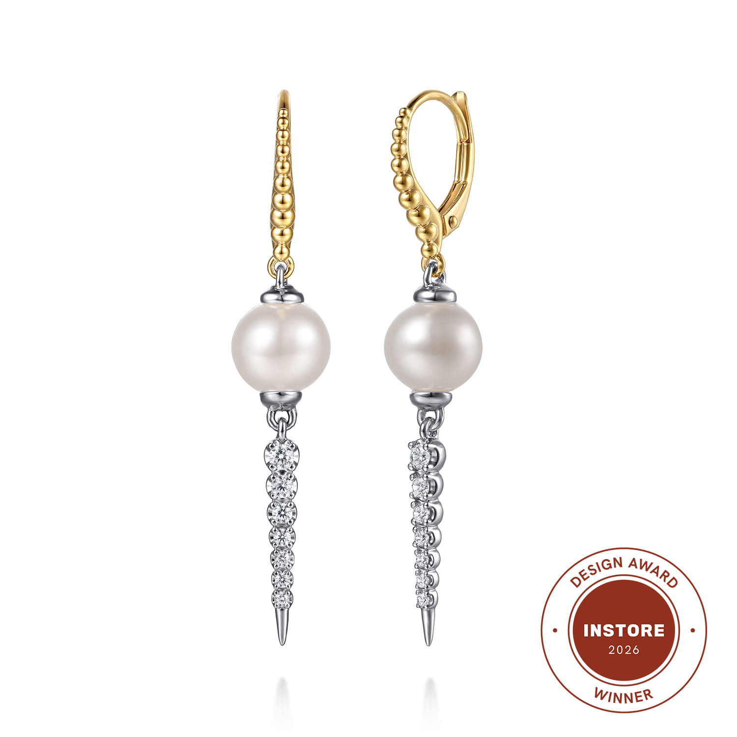 Bujukan Diamond and Pearl Spike Leverback Drop Earrings