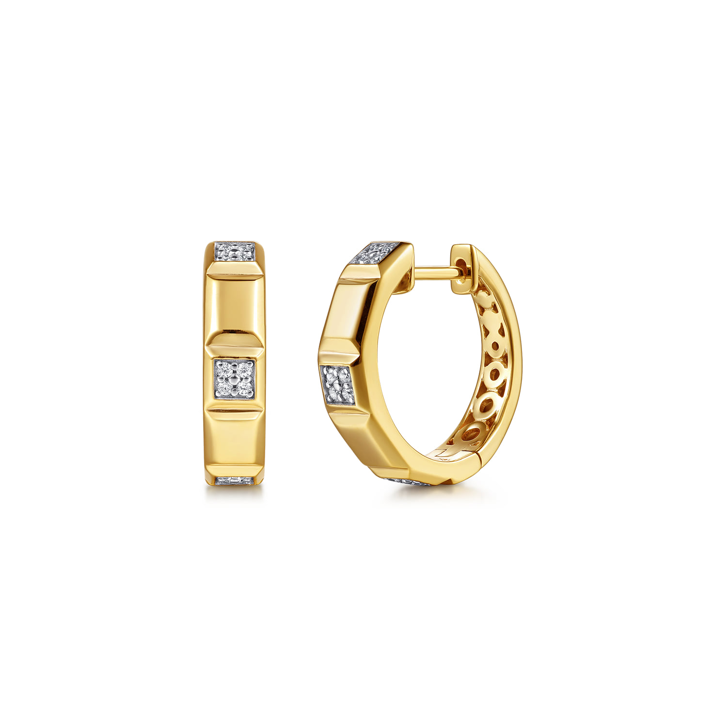 Diamond and Half Cube Huggie Earrings