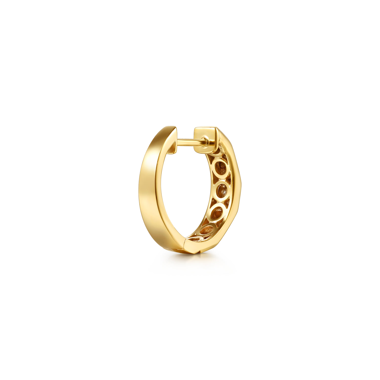 Diamond and Half Cube Huggie Earrings in 14K Yellow Gold, photograph 2