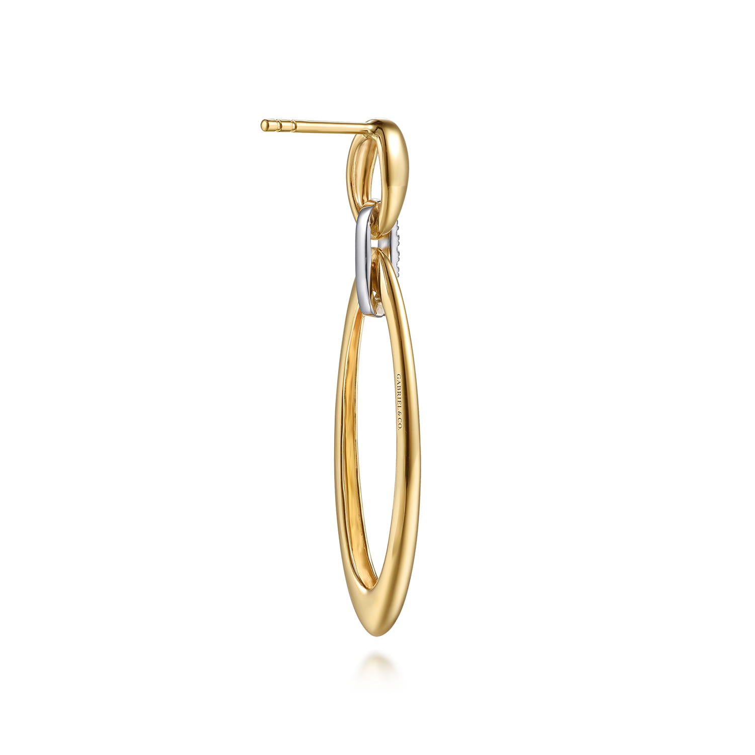 Diamond Link Stud Drop Earrings in 14K White/Yellow Gold, photograph 2