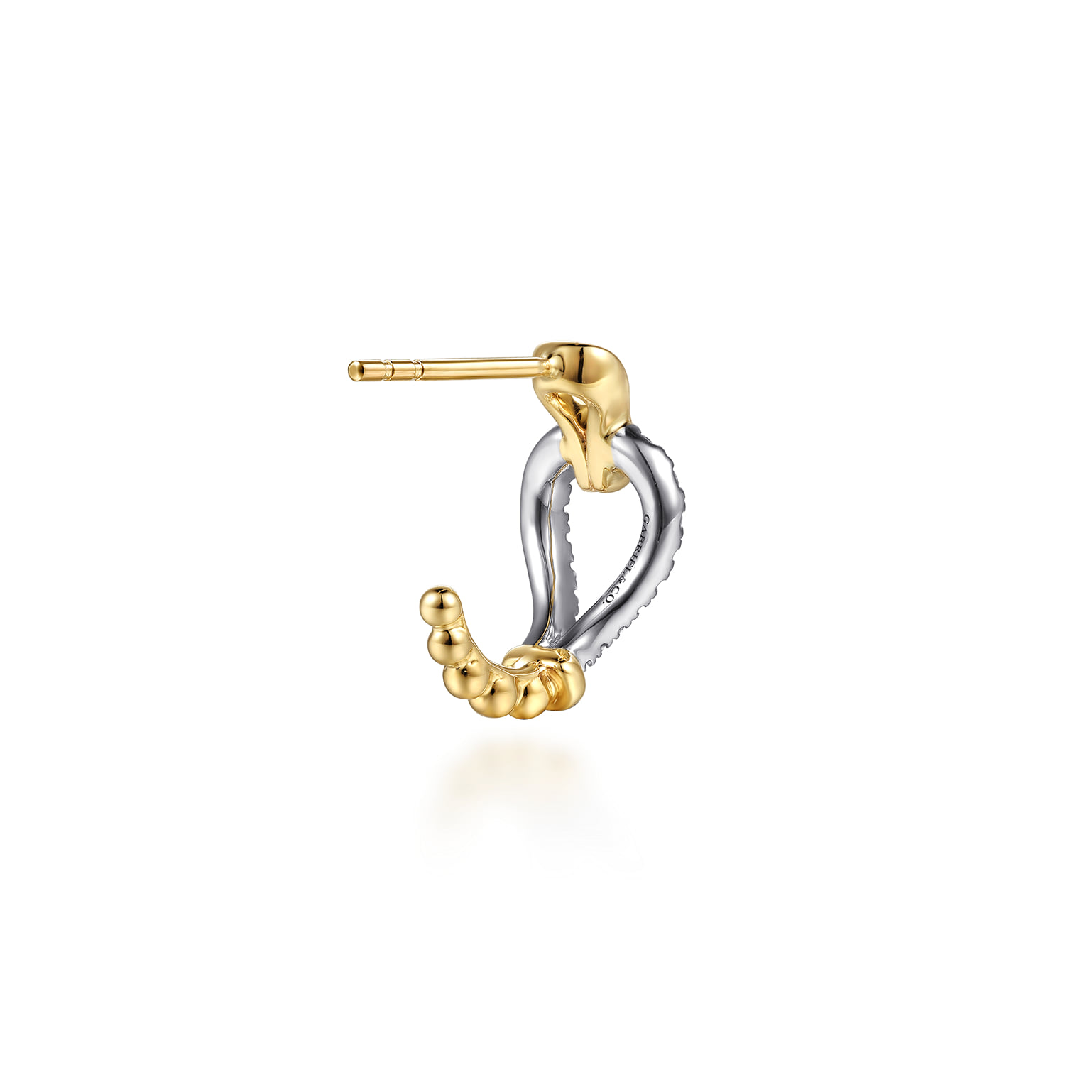 Bujukan Graduating Diamond Stirrup J Hoop Earrings in 14K White/Yellow Gold, photograph 2