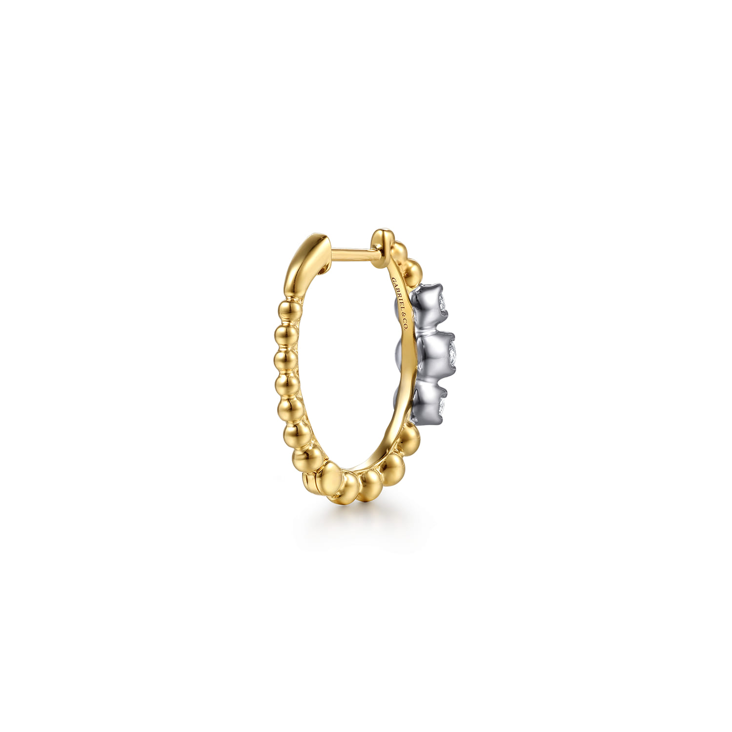 Graduating Bujukan and Diamond Classic Hoop Earrings in 14K White/Yellow Gold, photograph 2