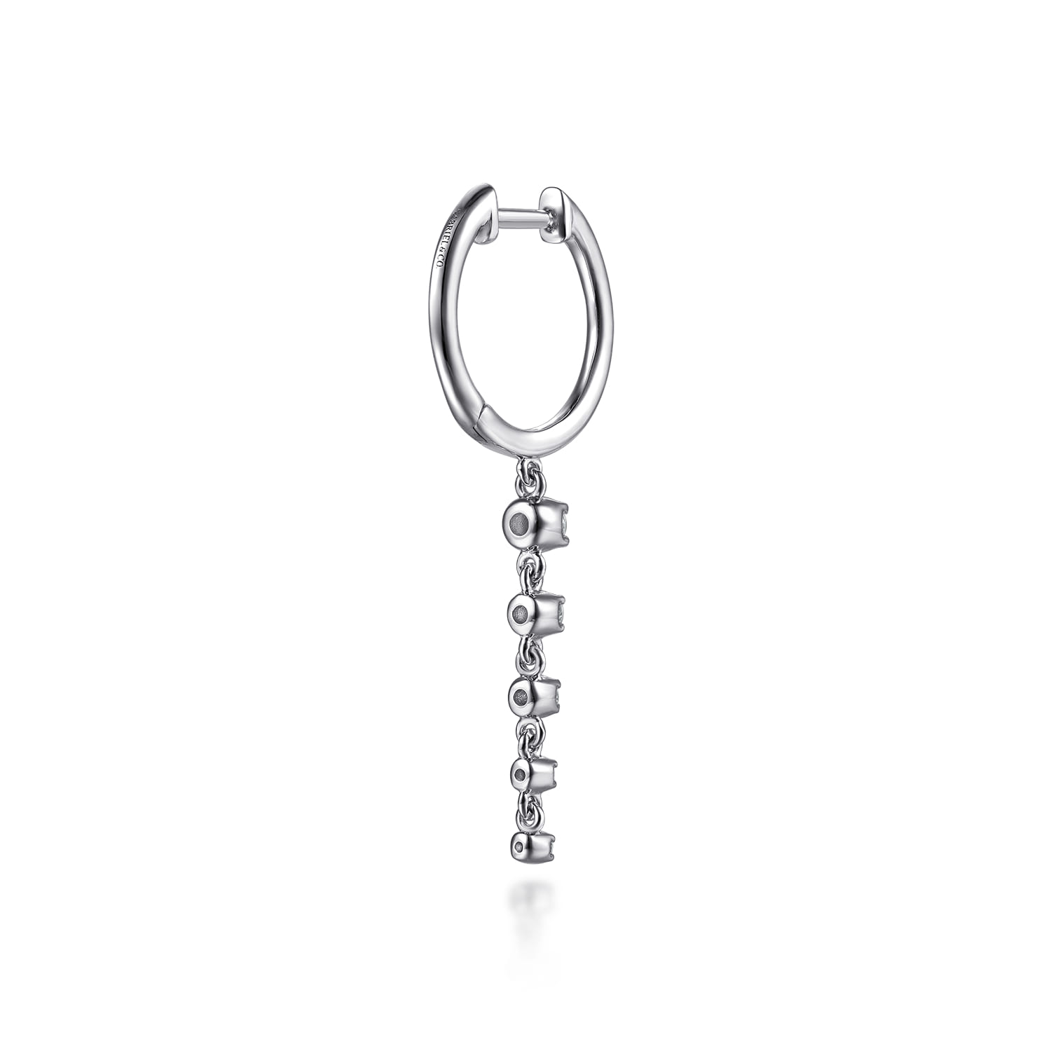 Graduating Diamond Prong Set Huggie Drop Earrings in 14K White Gold, photograph 2