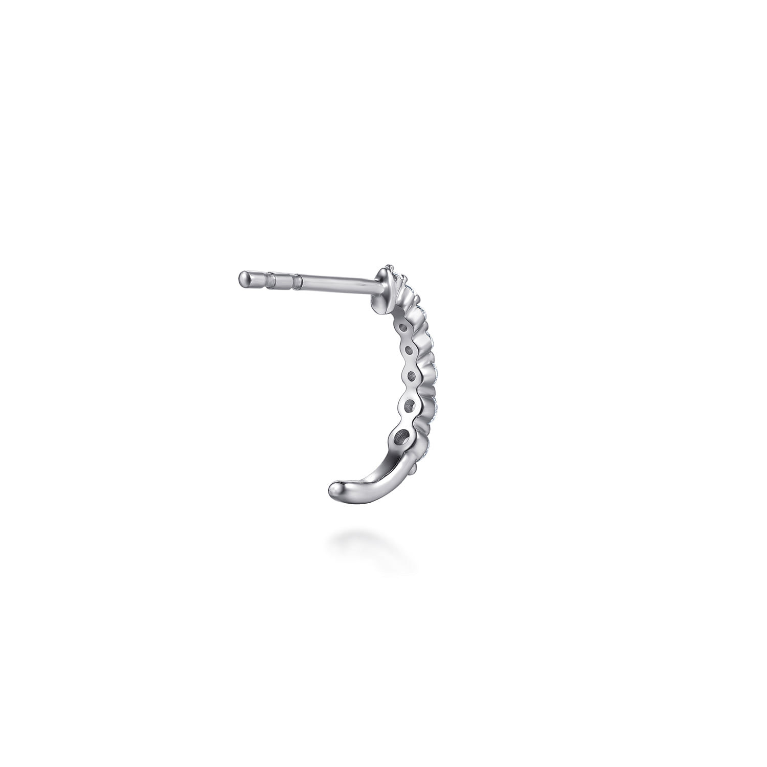 Graduating Single Prong Diamond J Hoop Earrings in 14K White Gold, photograph 2