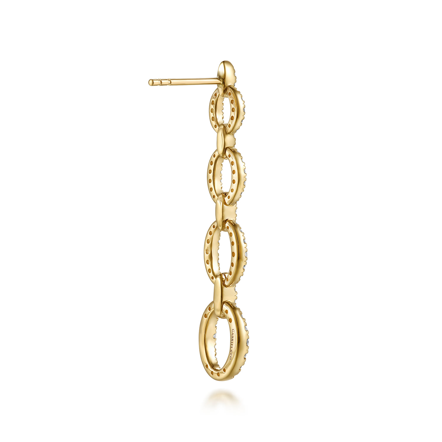 Graduating Diamond Link Stud Drop Earrings in 14K Yellow Gold, photograph 2