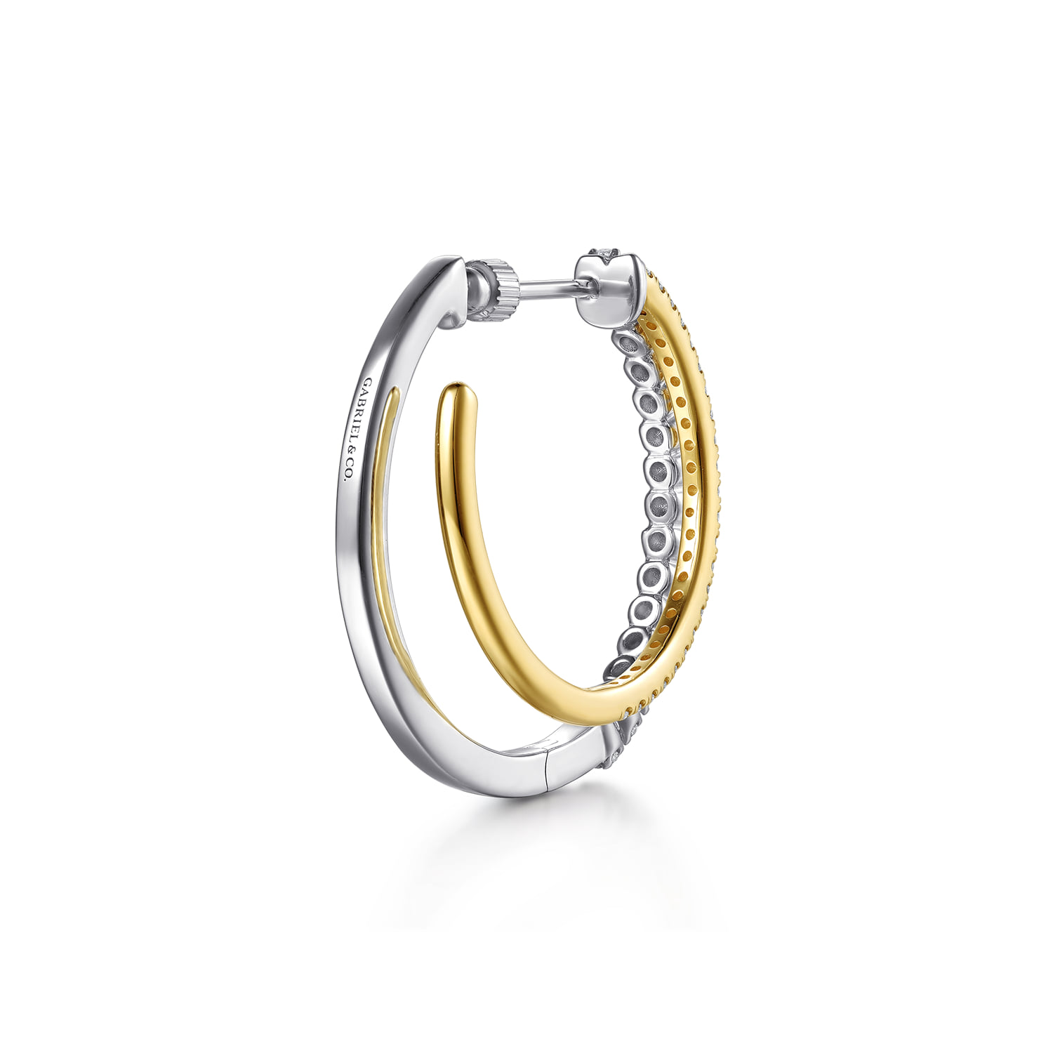Diamond Intricate Hoop Earrings in 14K White/Yellow Gold, photograph 2