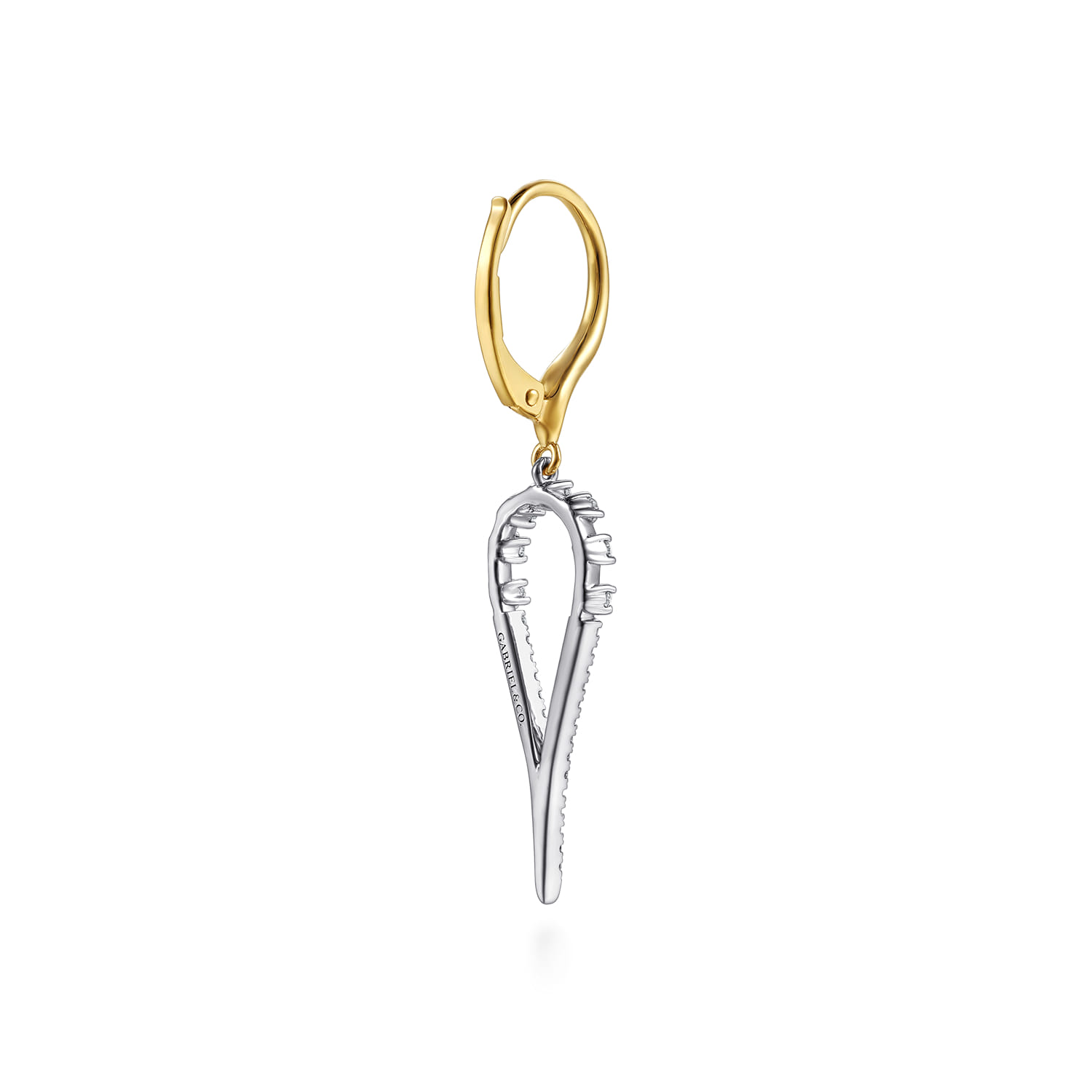 Graduating Diamond Huggie Drop Earrings in 14K White/Yellow Gold, photograph 2