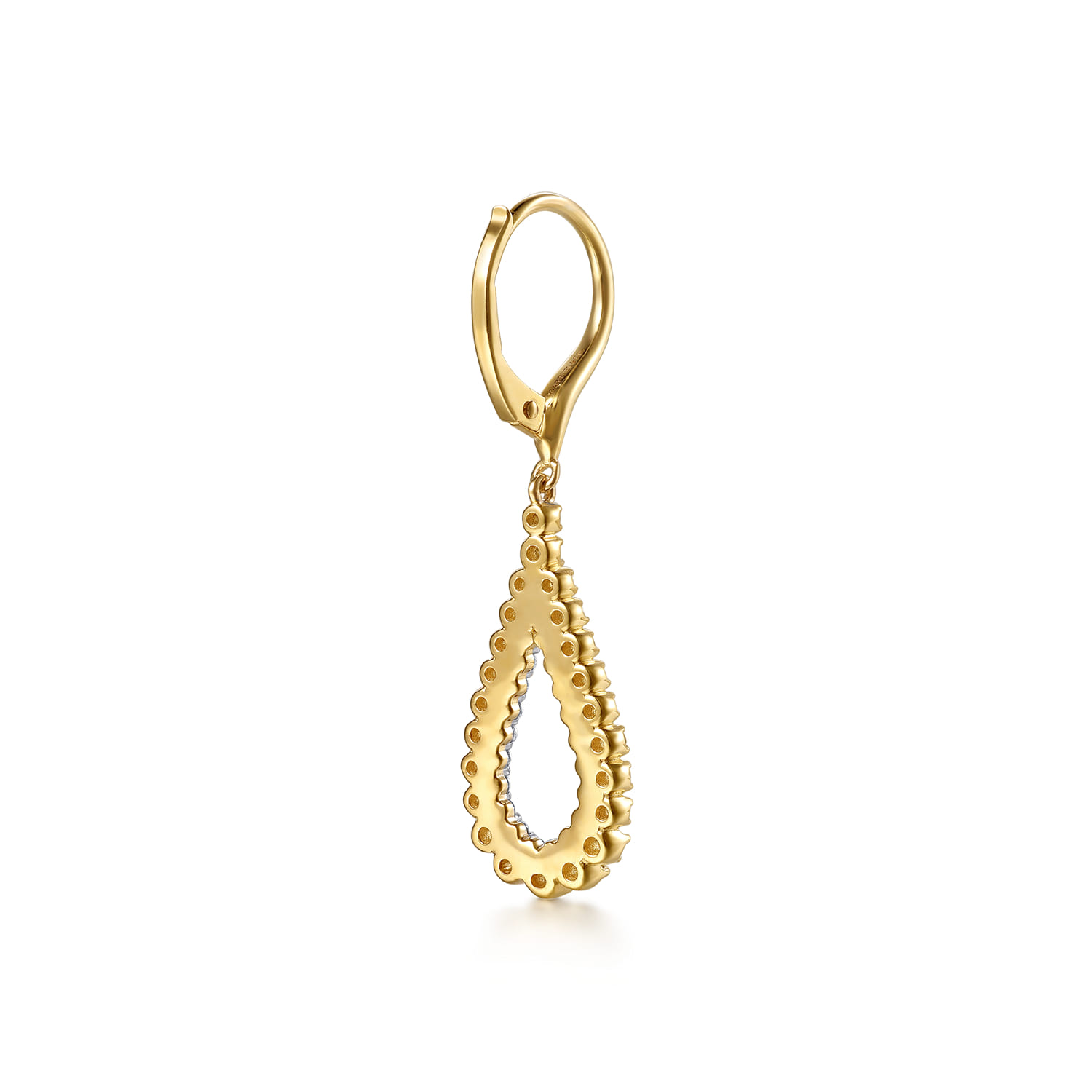 Double Row Diamond Huggie Drop Earrings in 14K Yellow Gold, photograph 2