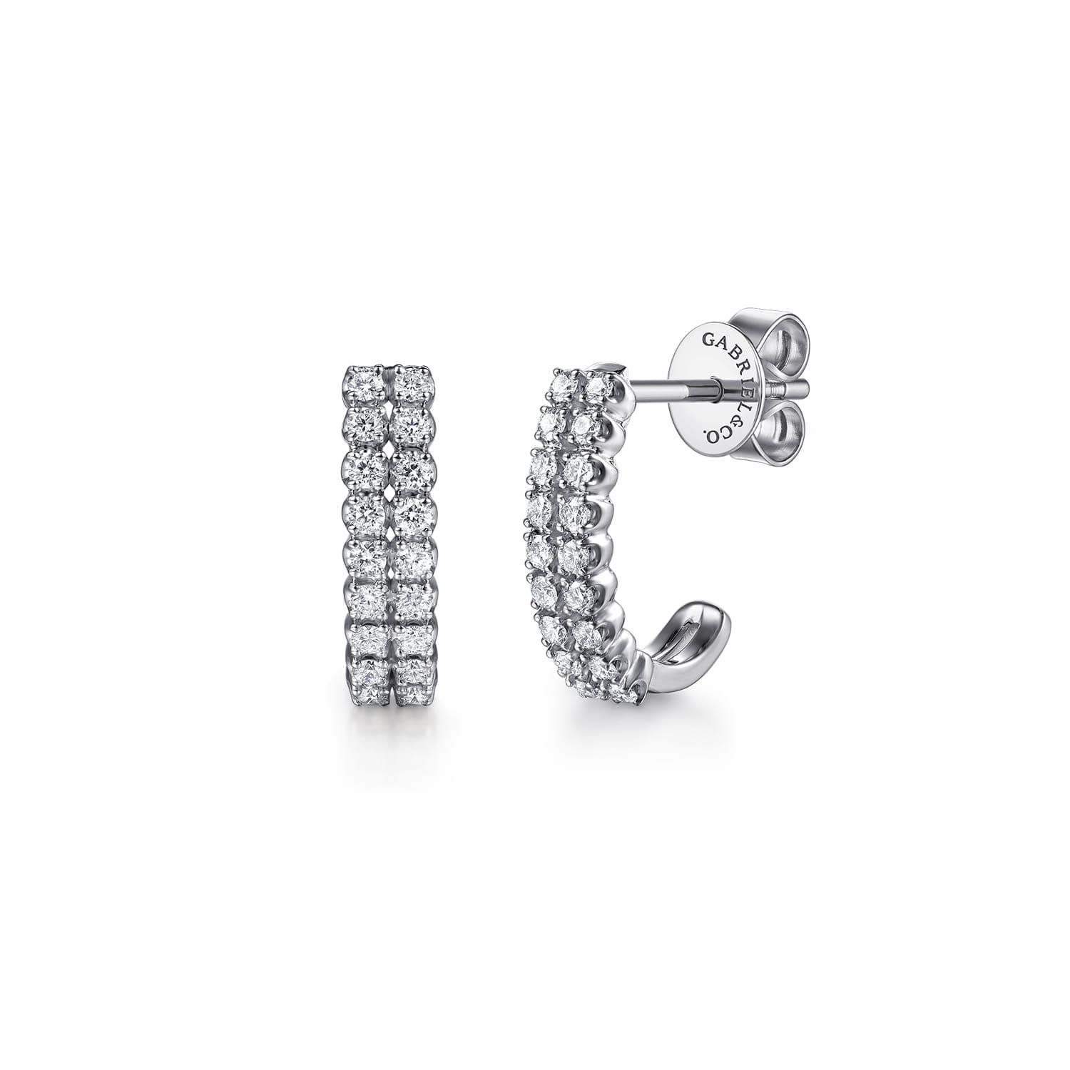 Double Row Diamond J Hoop Earrings