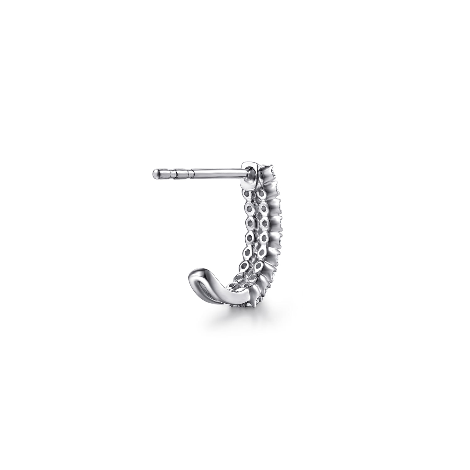 Double Row Diamond J Hoop Earrings in 14K White Gold, photograph 2