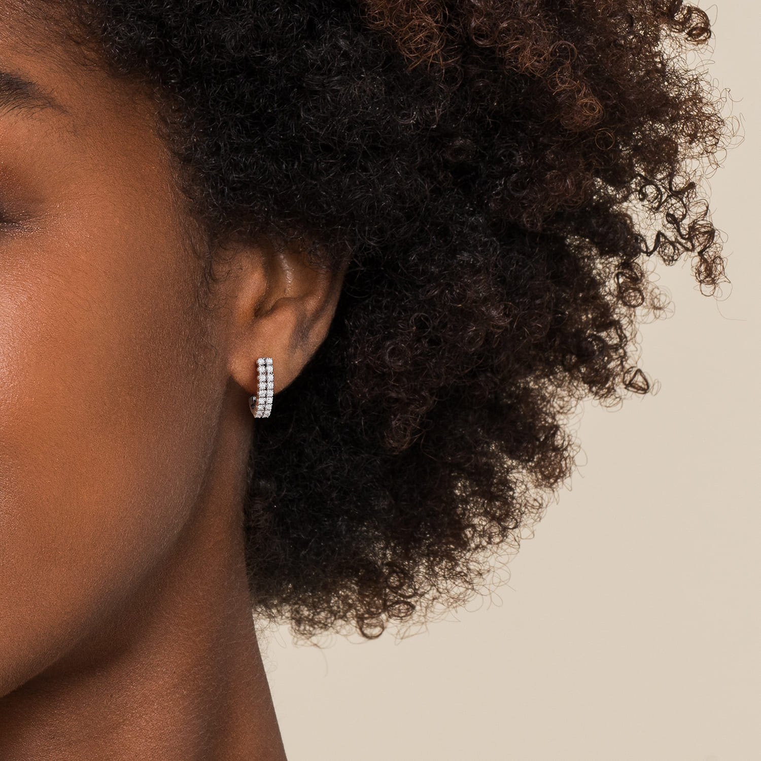 Double Row Diamond J Hoop Earrings in 14K White Gold, photograph 3