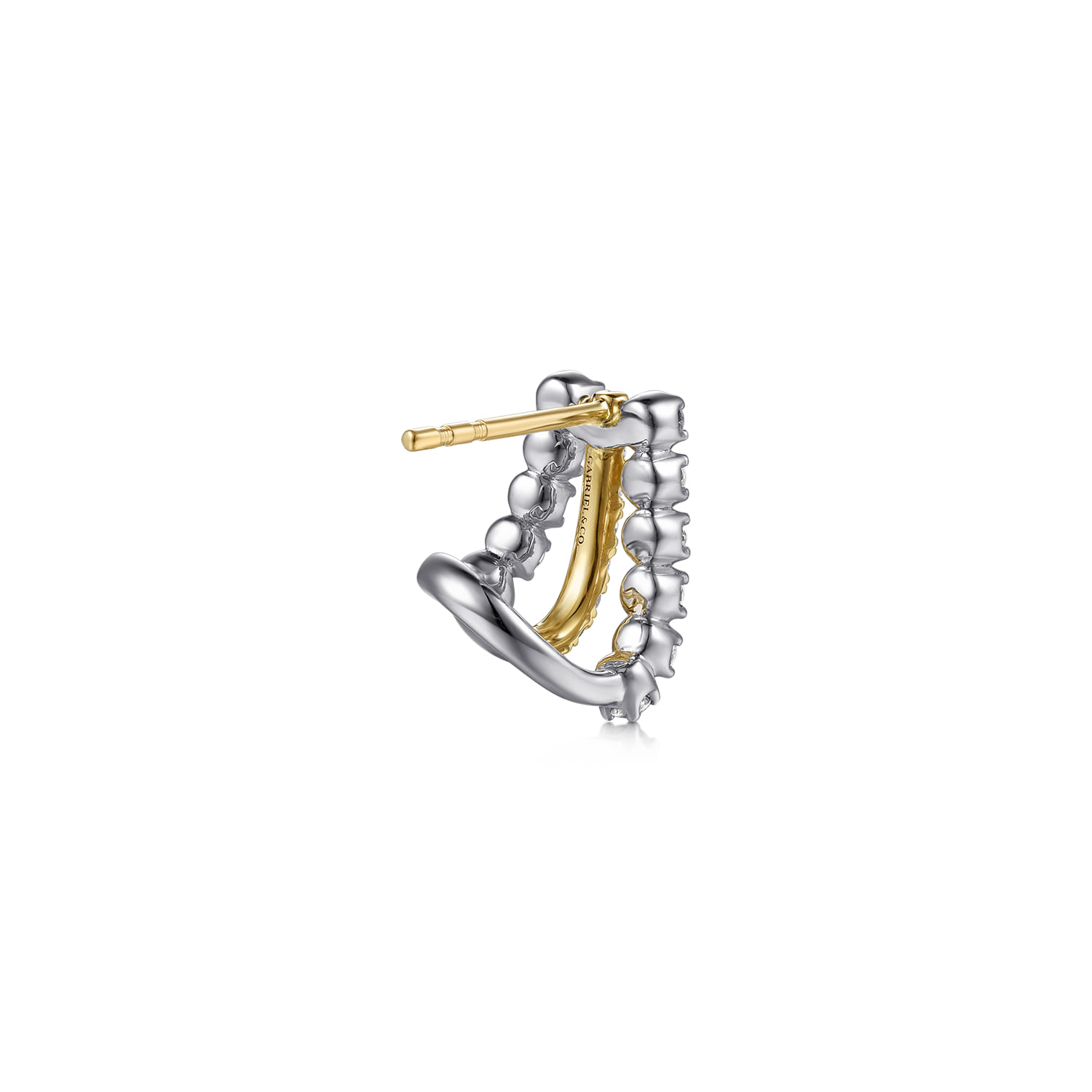Multi Row Diamond J Hoop Earrings in 14K White/Yellow Gold, photograph 2