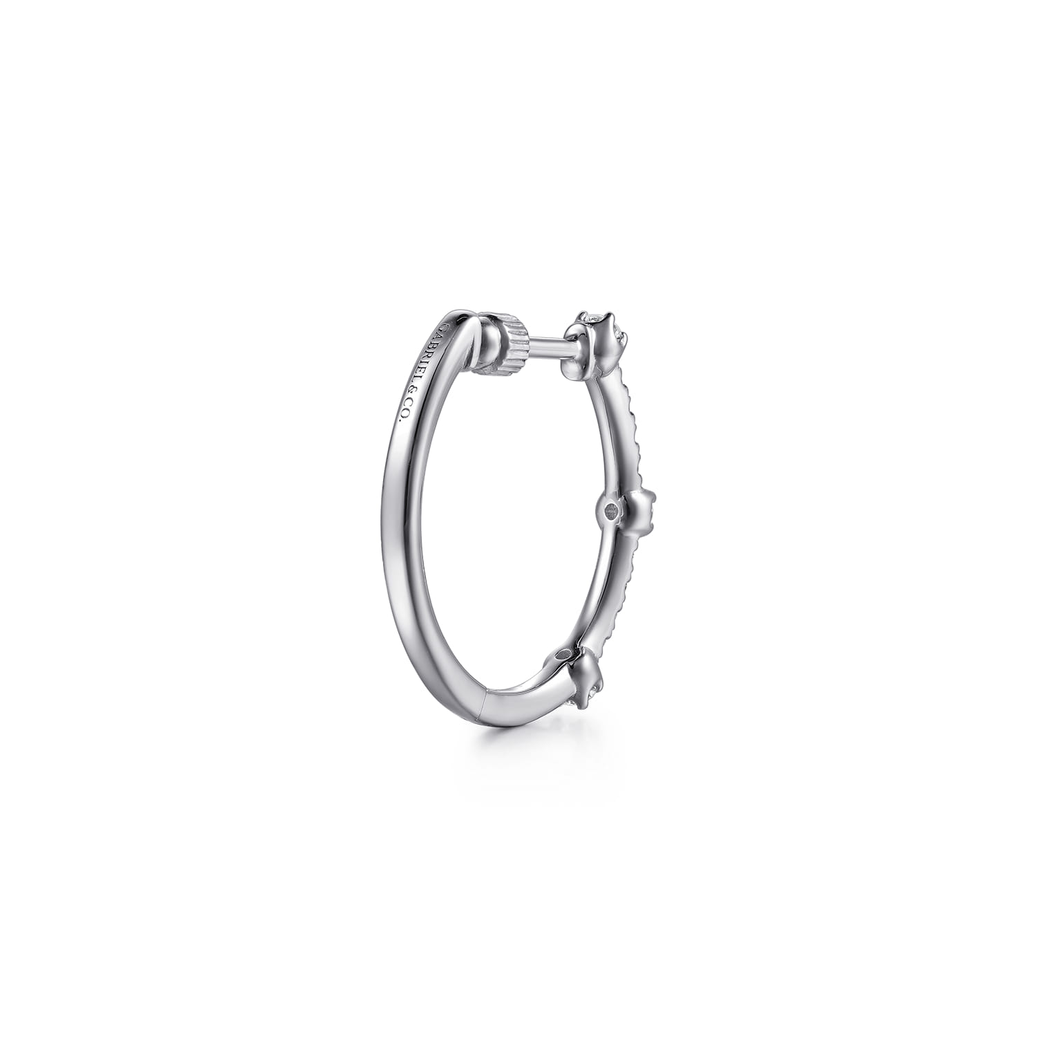 Diamond Classic Hoop Earrings in 14K White Gold, photograph 2