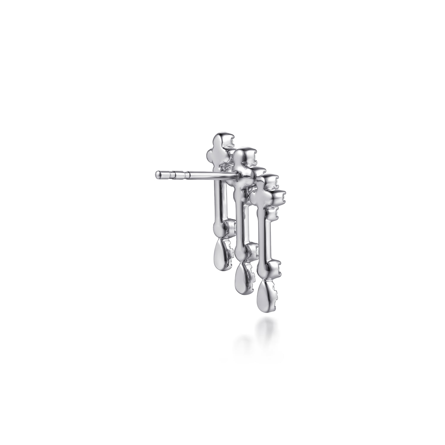 Diamond Clover and Stud Crop Earrings in 14K White Gold, photograph 2