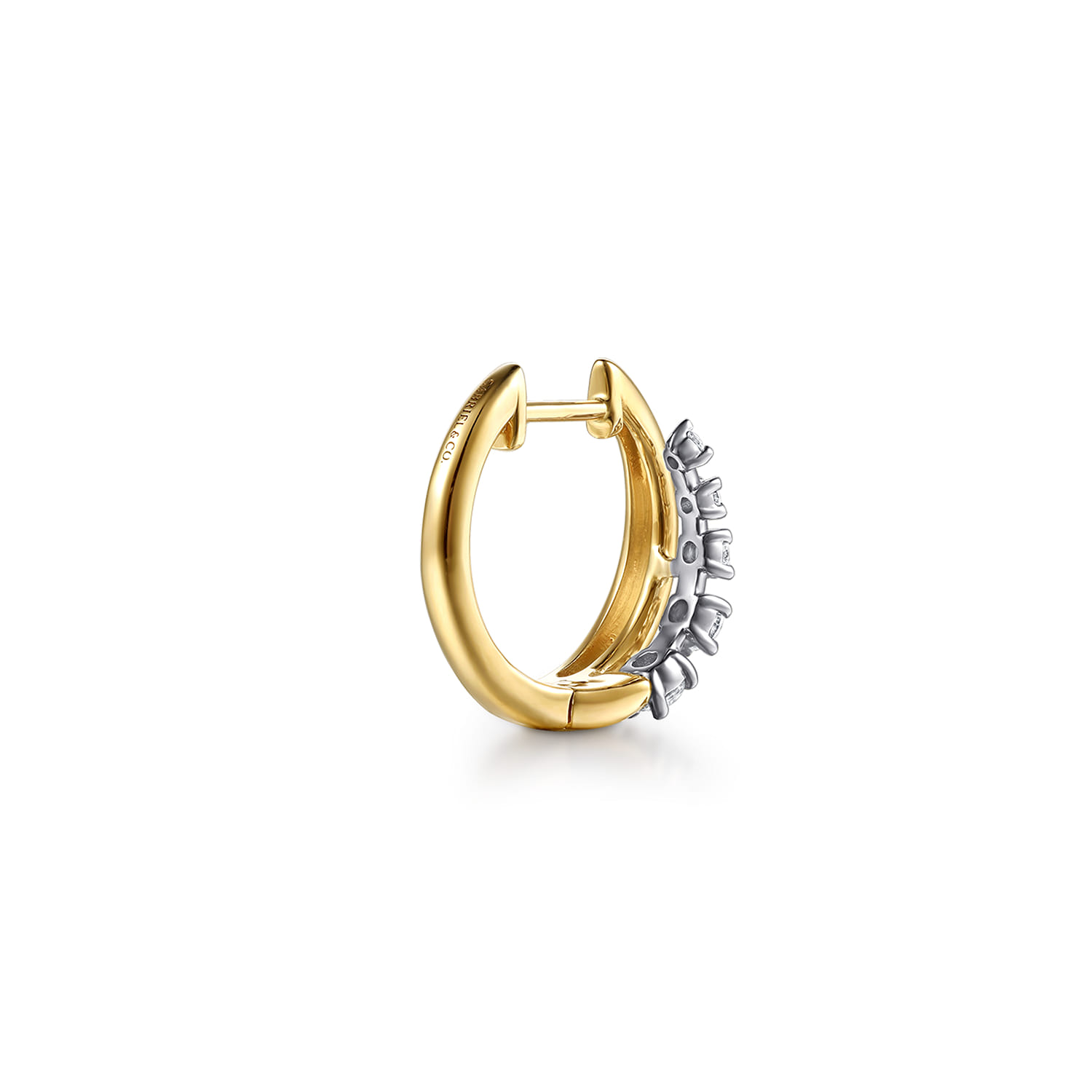 Spike Graduating Diamond Huggie Earrings in 14K White/Yellow Gold, photograph 2