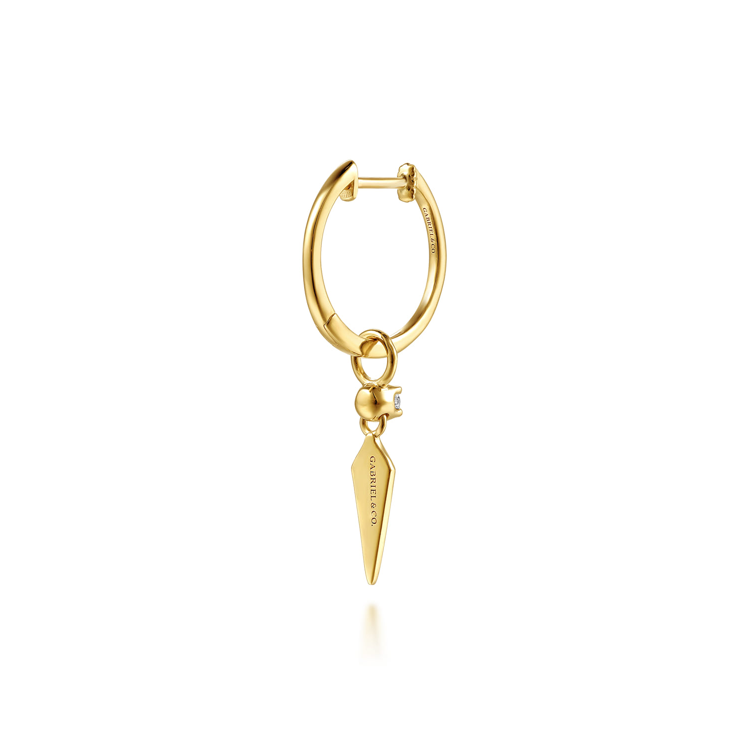 Spike Diamond Huggie Drop Earrings in 14K Yellow Gold, photograph 2
