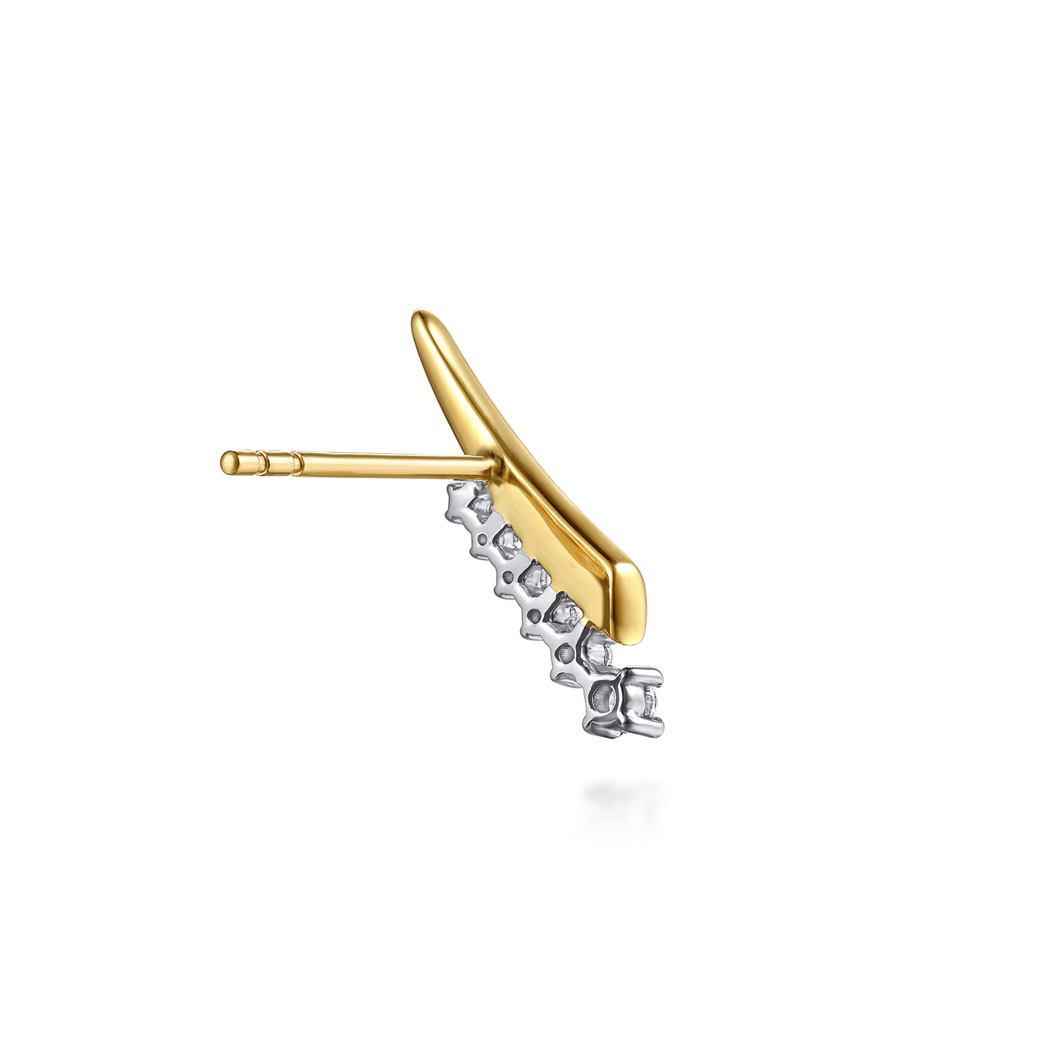 Spike Graduating Diamond Ear Climber Earrings in 14K White/Yellow Gold, photograph 2