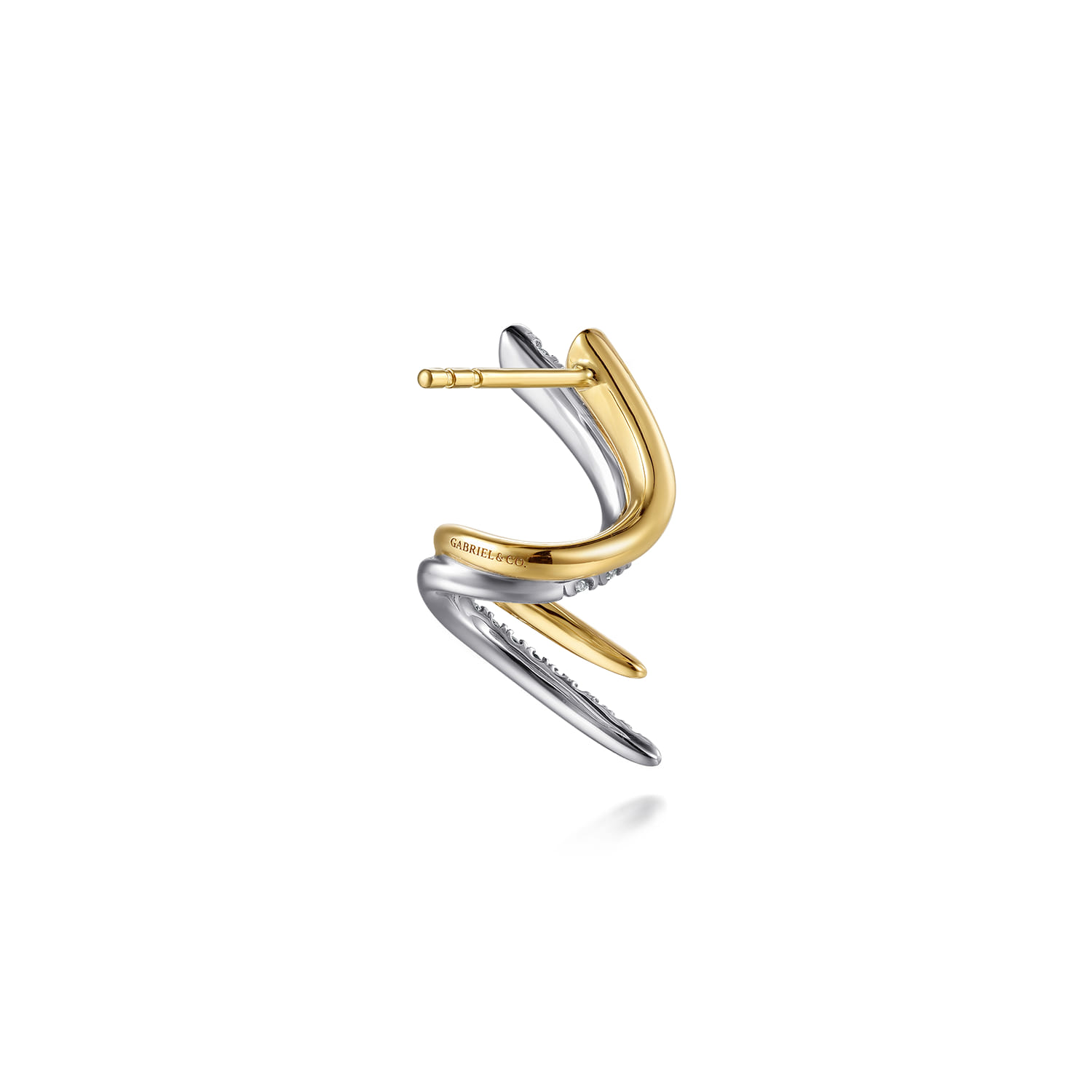Spike Graduating Diamond Bypass Stud Earrings in 14K White/Yellow Gold, photograph 2