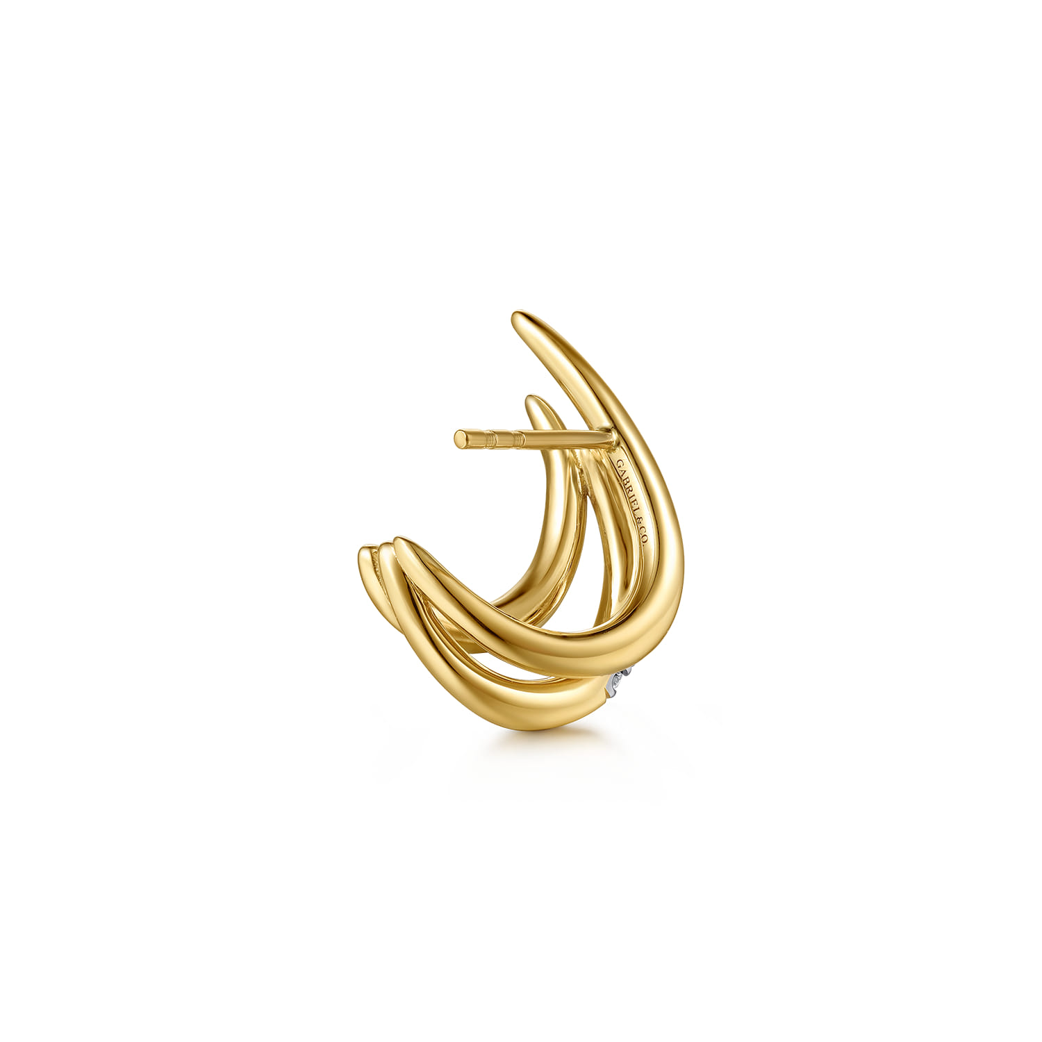 Triple Row Spike Graduating Diamond J Hoop Earrings in 14K Yellow Gold, photograph 2