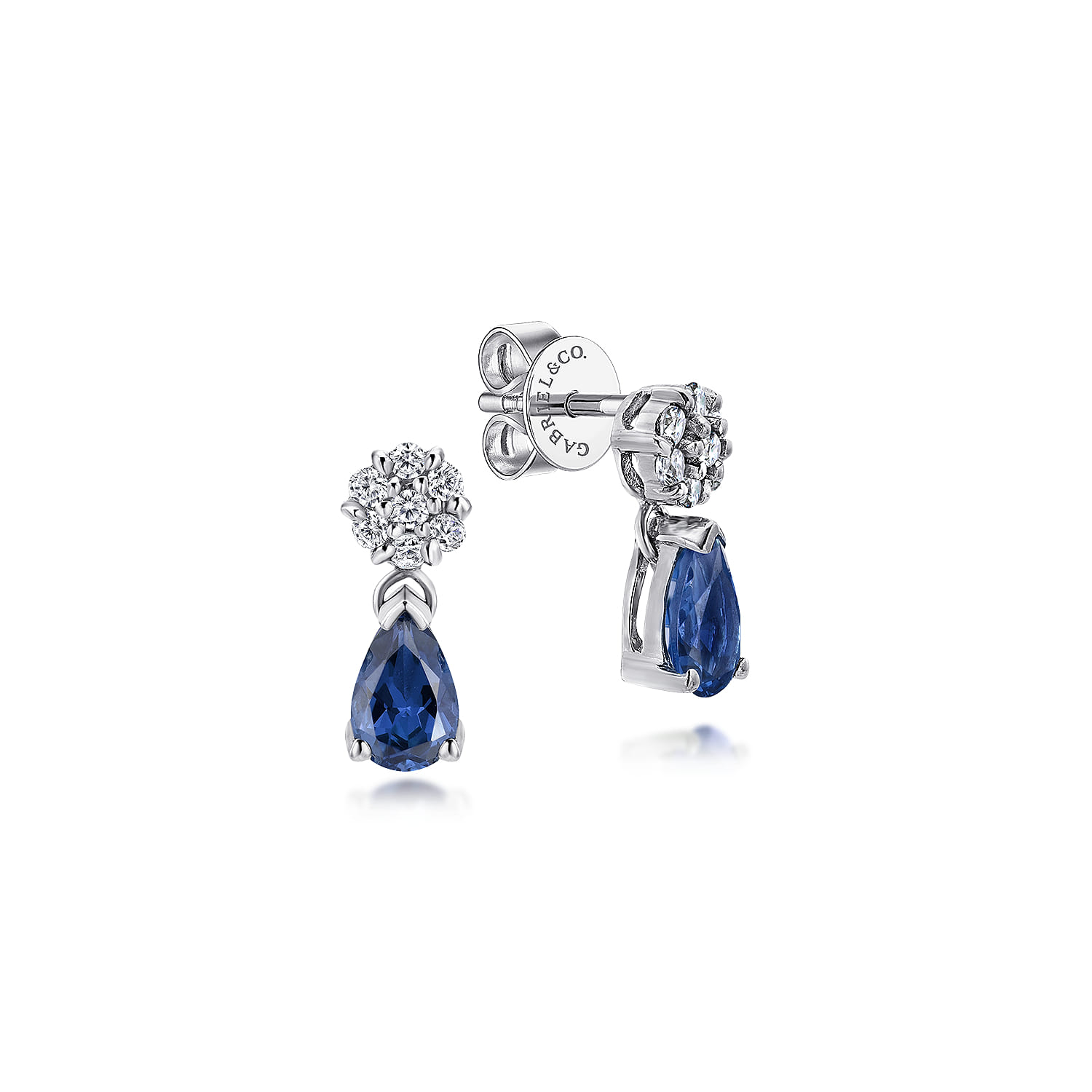 Floral Diamond Stud Earrings with Pear Shaped Sapphire Drops