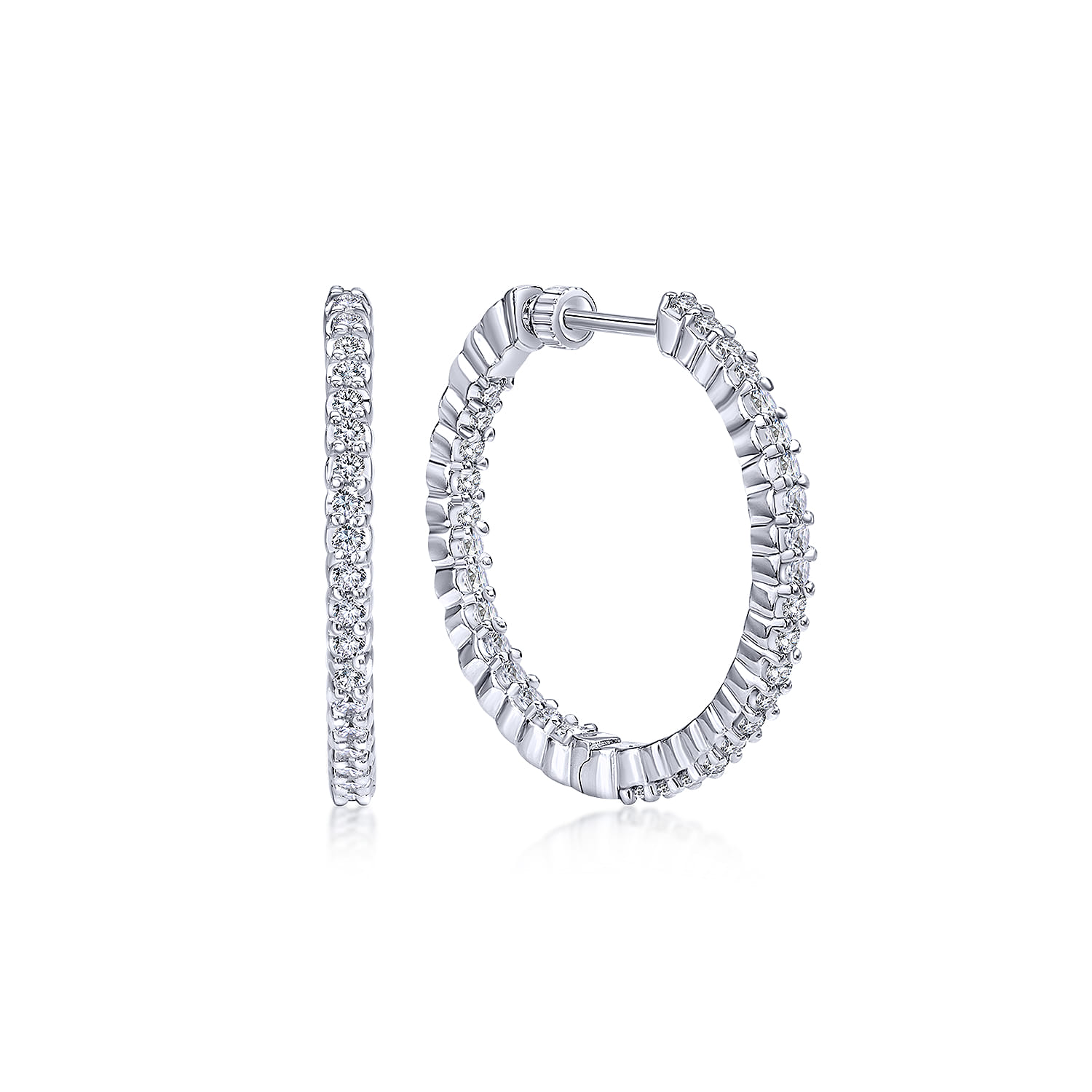 25mm Inside Out Diamond Hoop Earrings in 14K White Gold