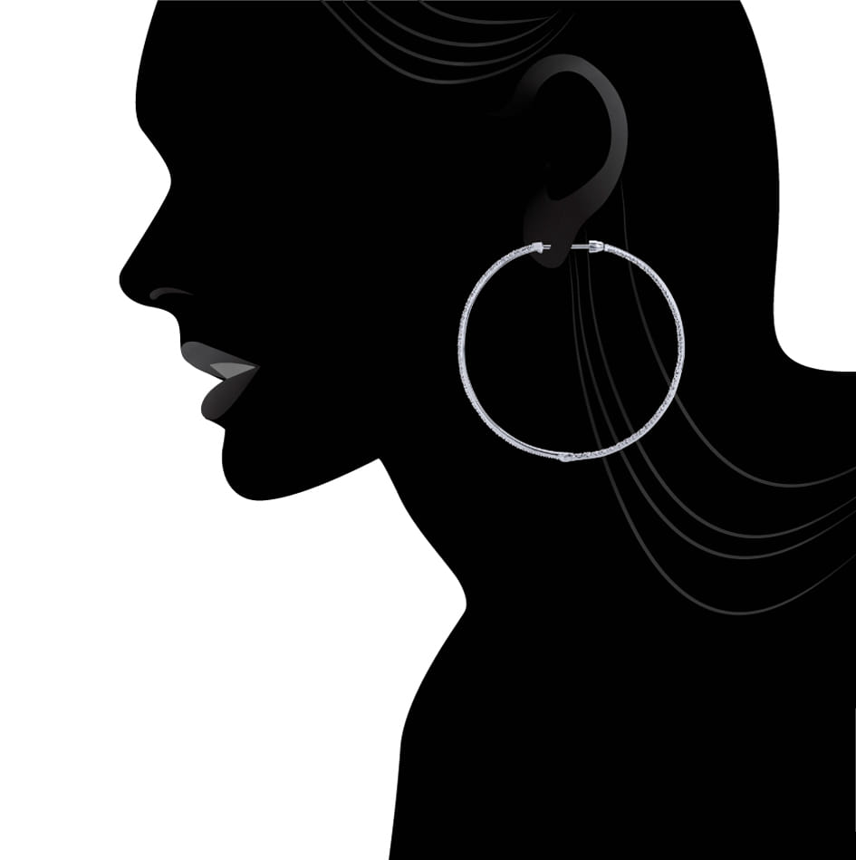50mm Inside Out Diamond Hoop Earrings in 14K White Gold, photograph 4