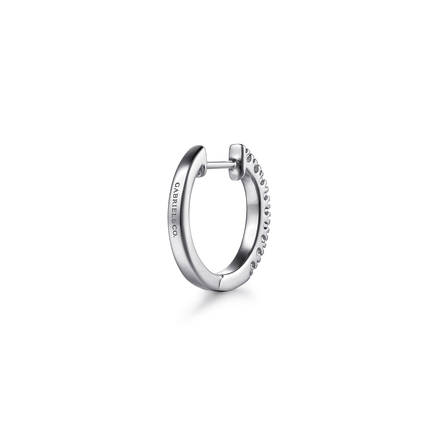 15mm Classic Diamond Huggies in 14K White Gold, photograph 2