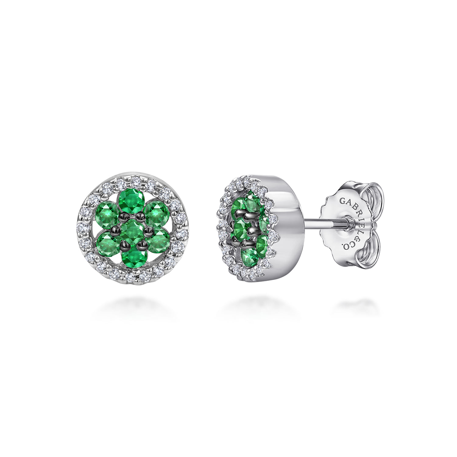 Emerald and Diamond Flower Stud Earrings
