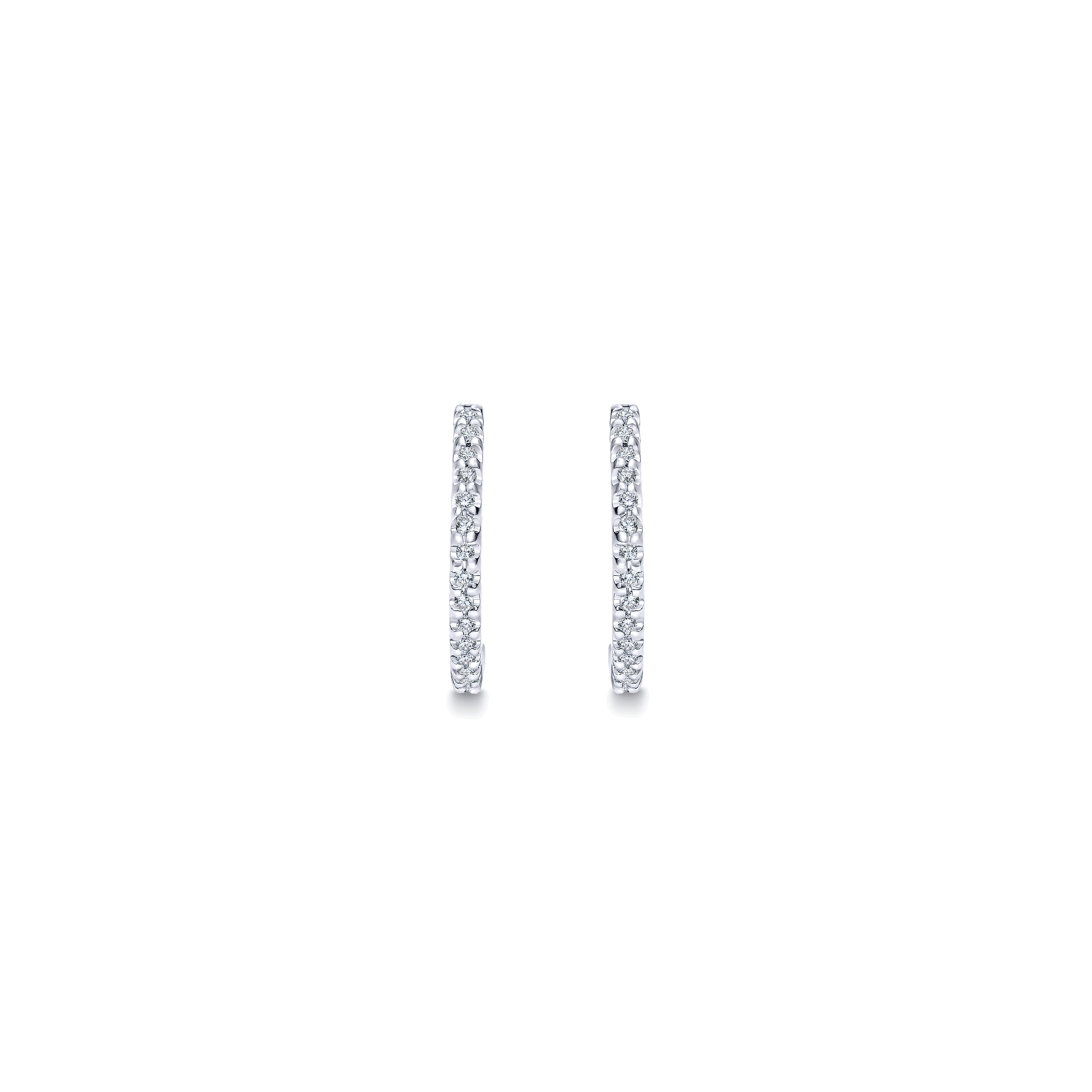 Scalloped 15mm Diamond Huggie Earrings in 14K White Gold, photograph 3