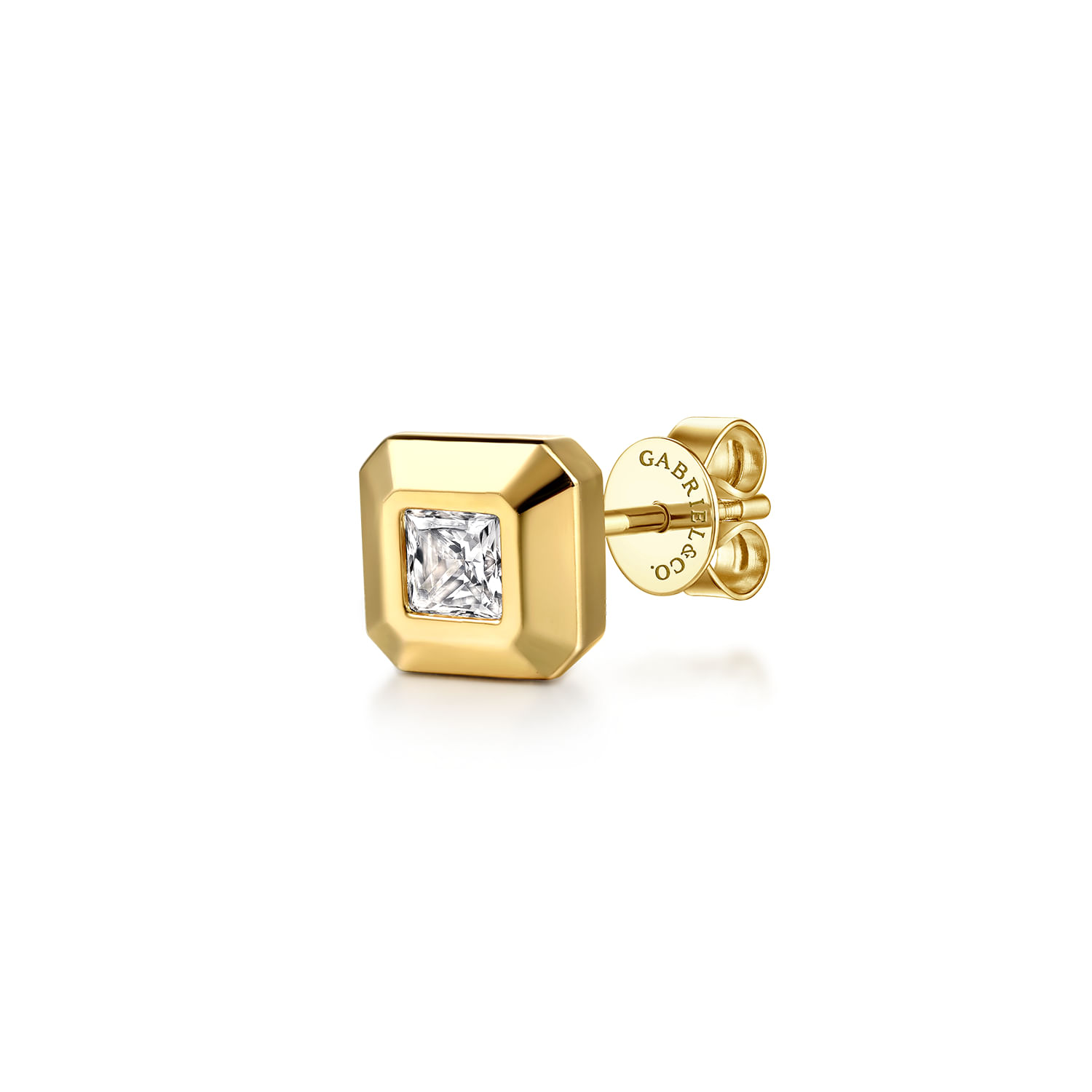14K Yellow Gold Diamond Mens Angular Cuts Single Stud Earring