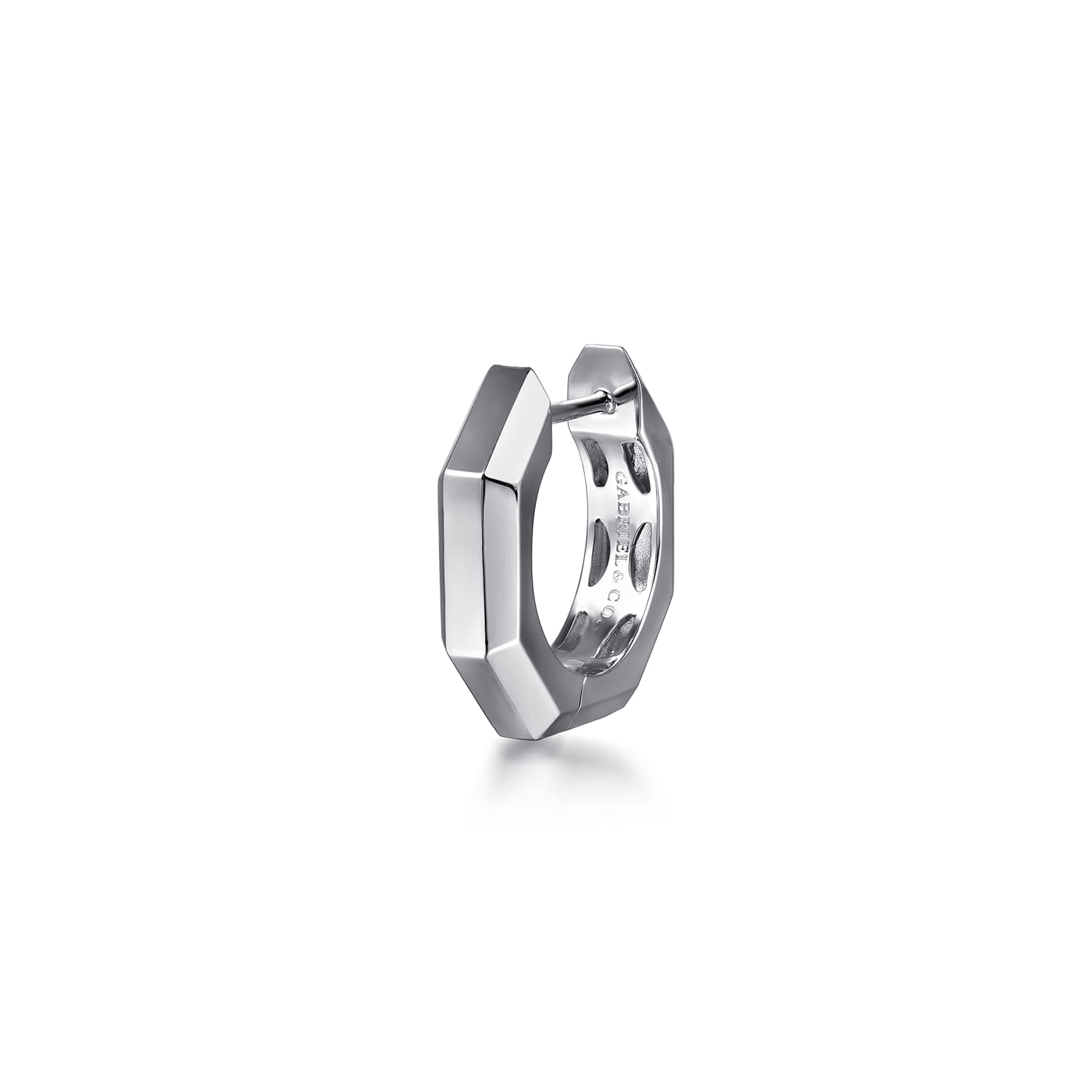 Mens Angular Cuts Single Huggie Earring in Sterling Silver, photograph 3