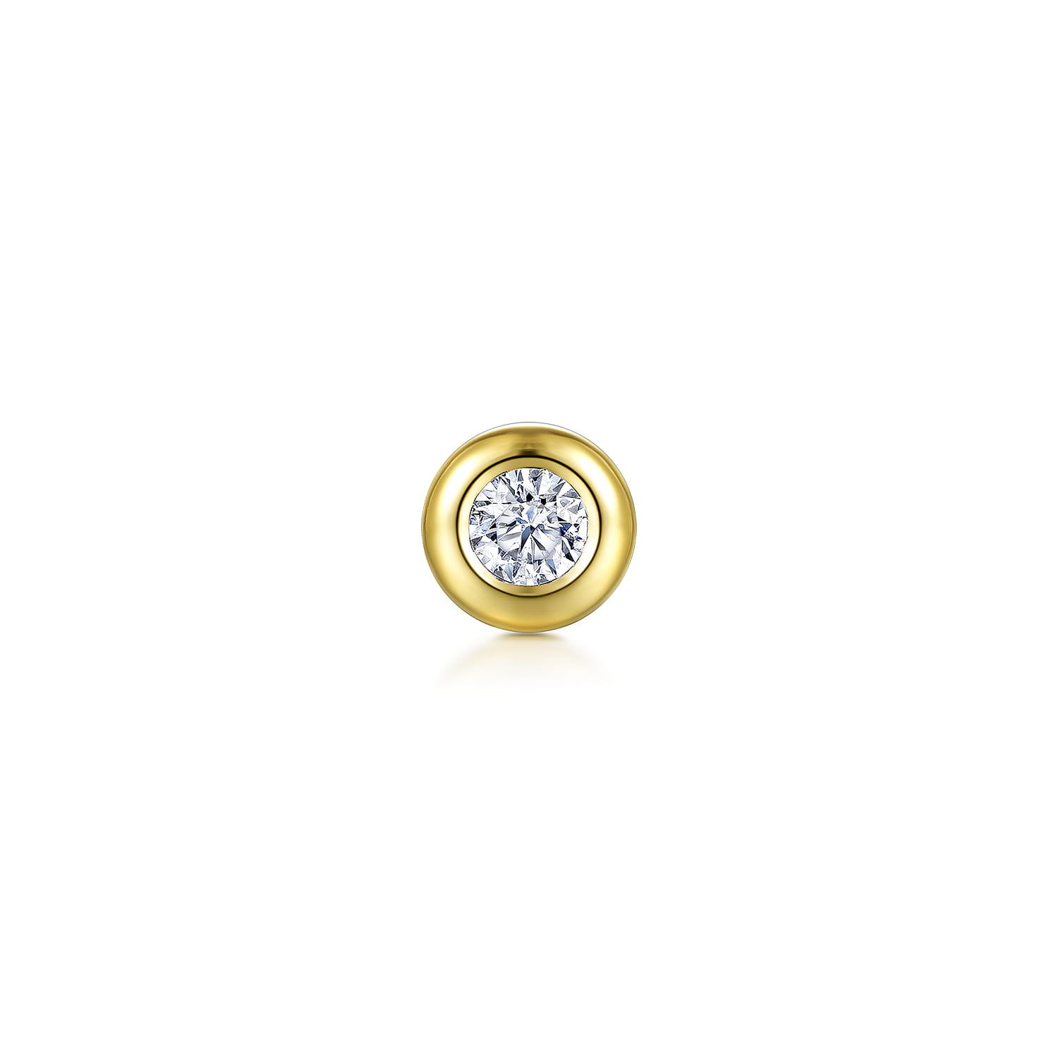 Bezel Set White Sapphire Single Stud Earring in 14K Yellow Gold, photograph 2